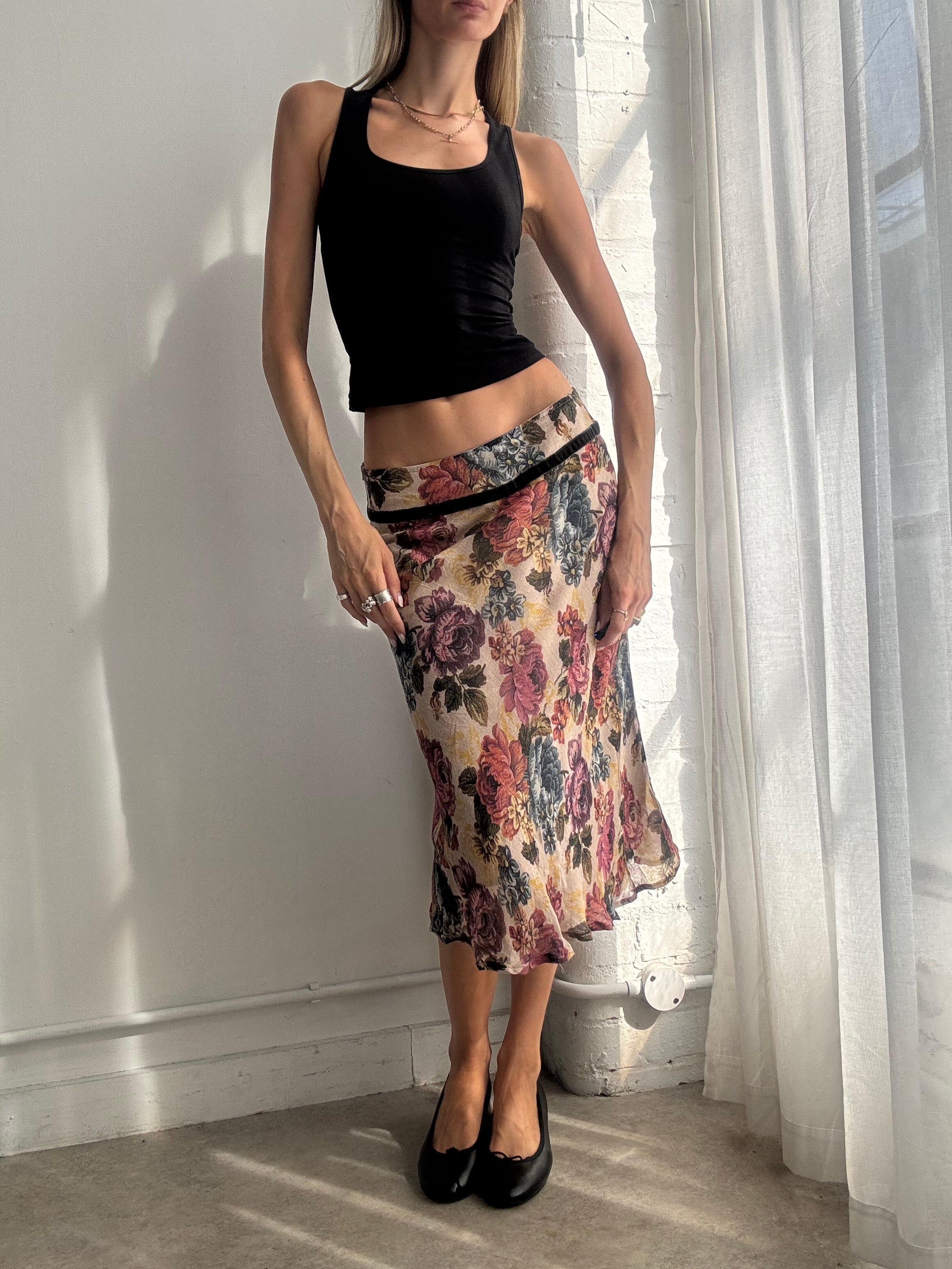 Vintage Y2K Floral Midi Skirt - Size S