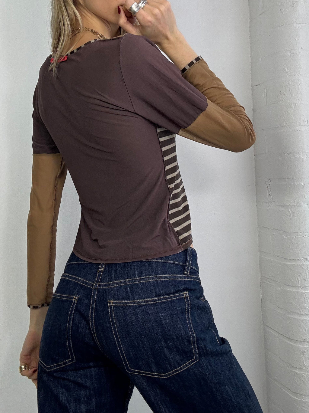 Vintage Y2K brown stripe long sleeve top