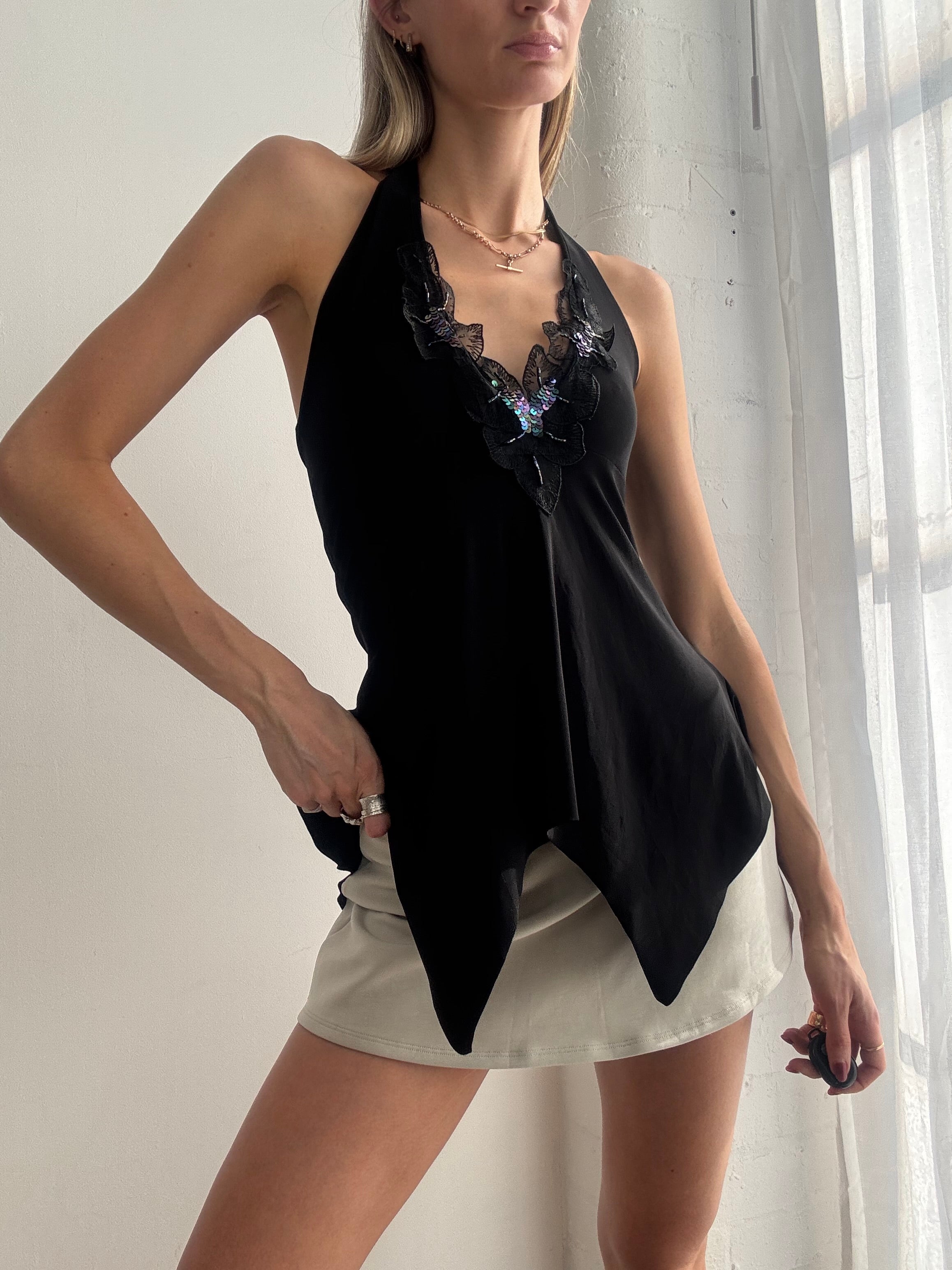 Vintage Y2K halter neck asymmetric top sequins