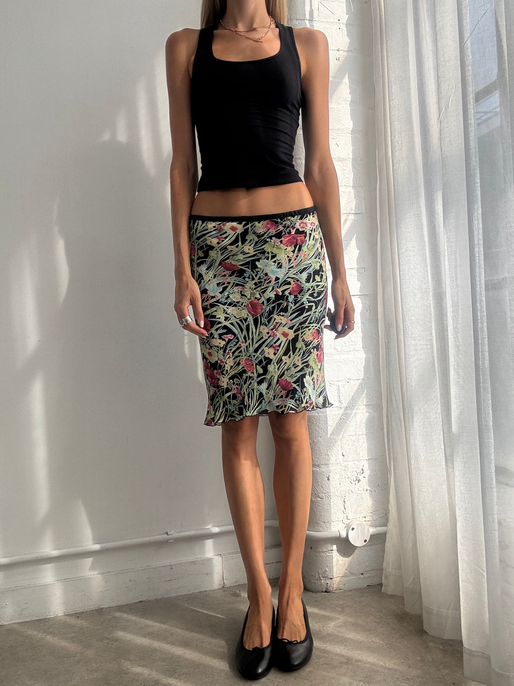 Vintage Y2K Floral Mesh Midi Skirt - Size M
