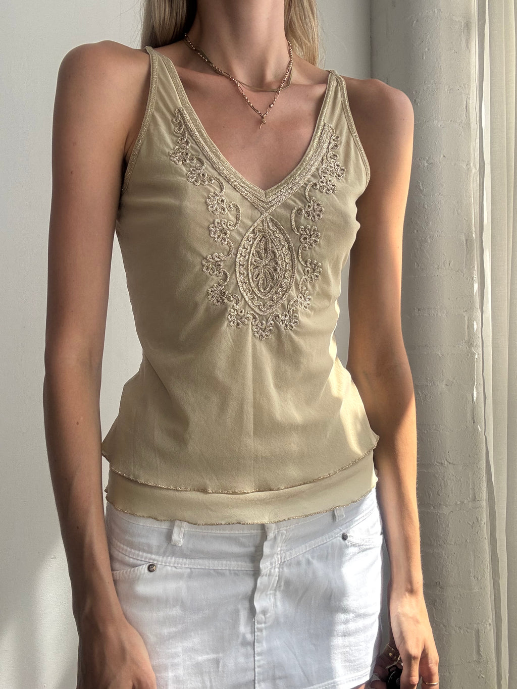 Vintage Y2K Embroidered Crochet Cami Top - Size M