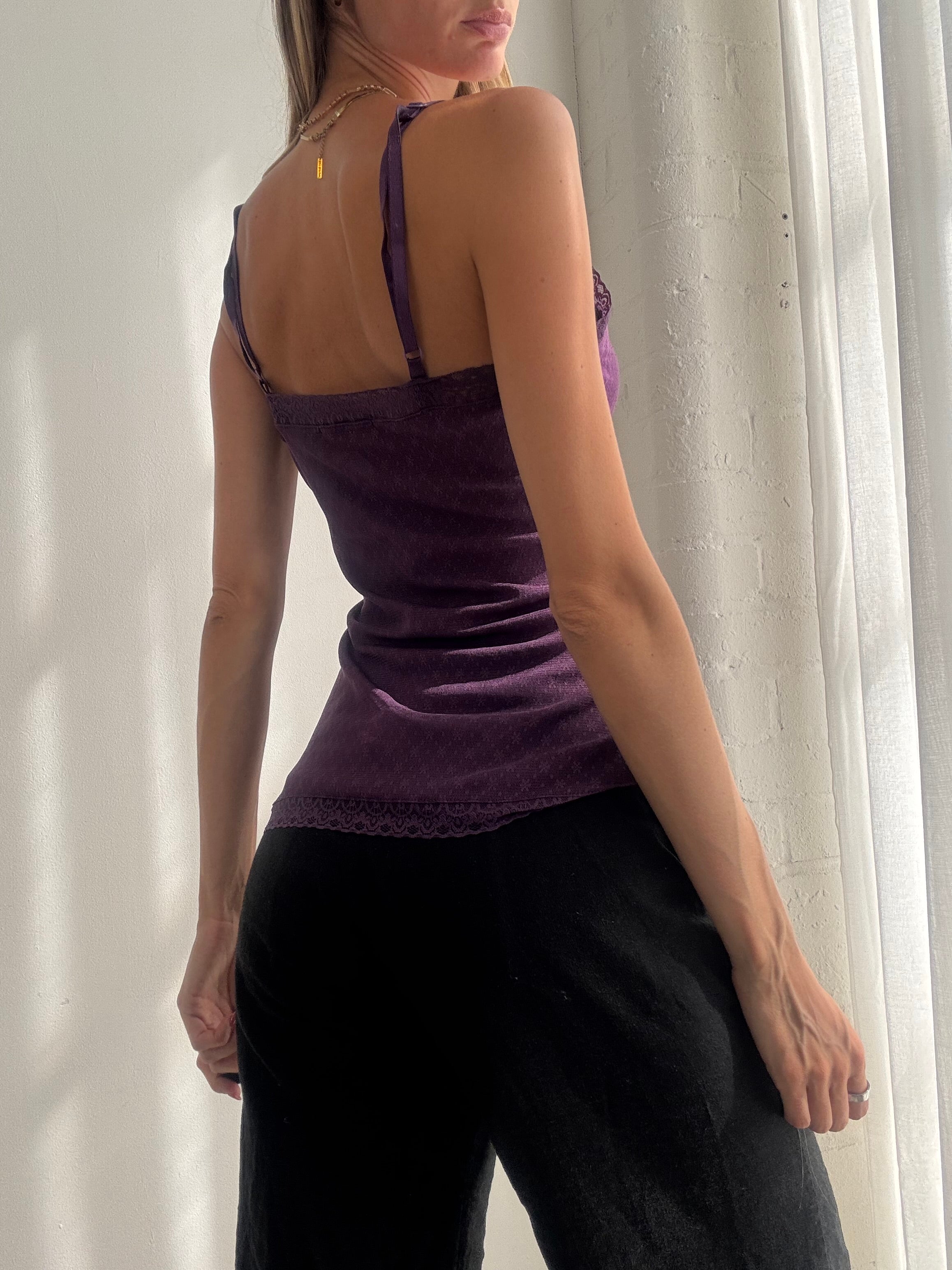 Vintage Y2K Purple  Lace Trim Cami Top - Size S/M