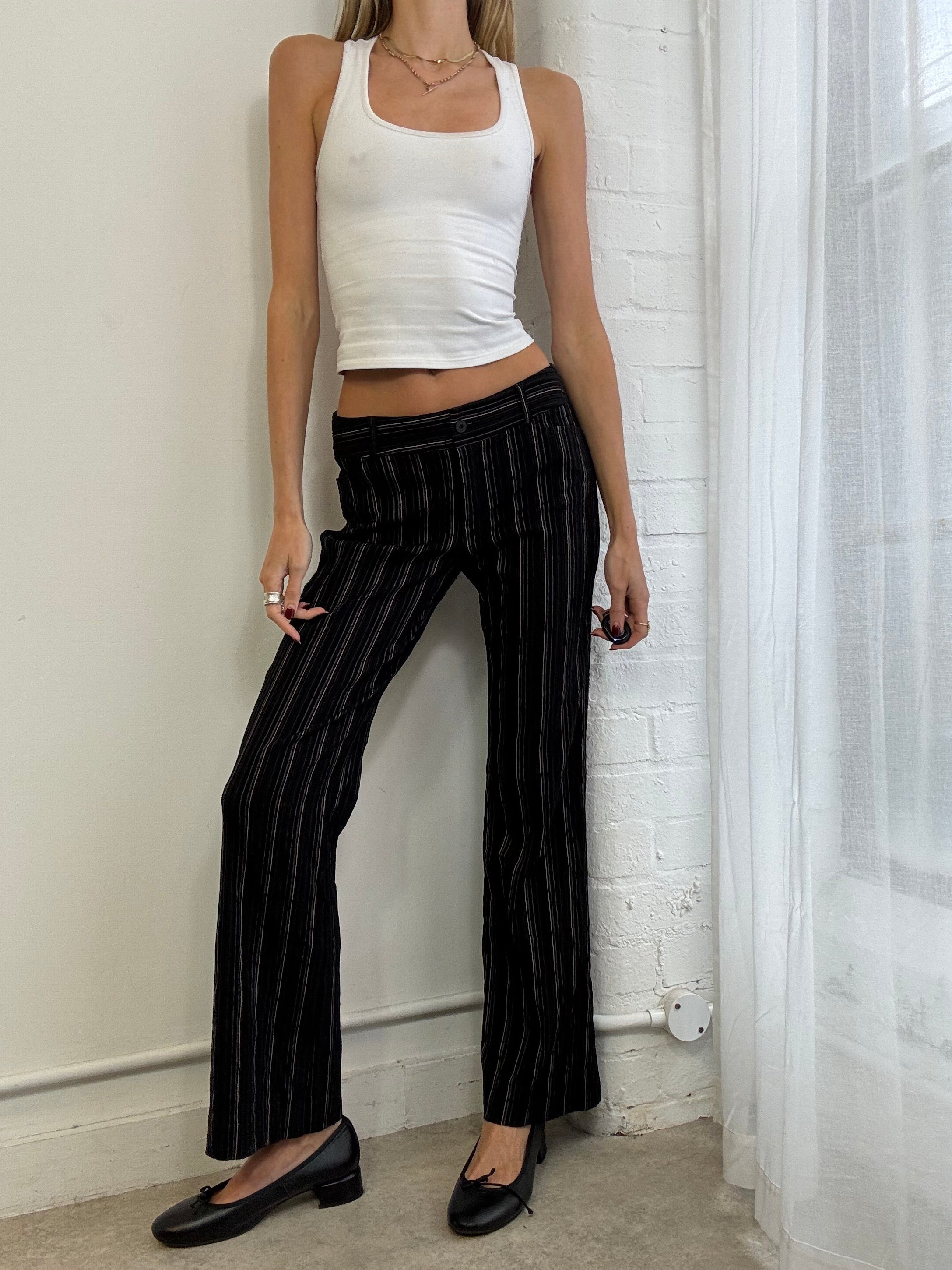 Vintage 90s black pinstripe low rise trousers