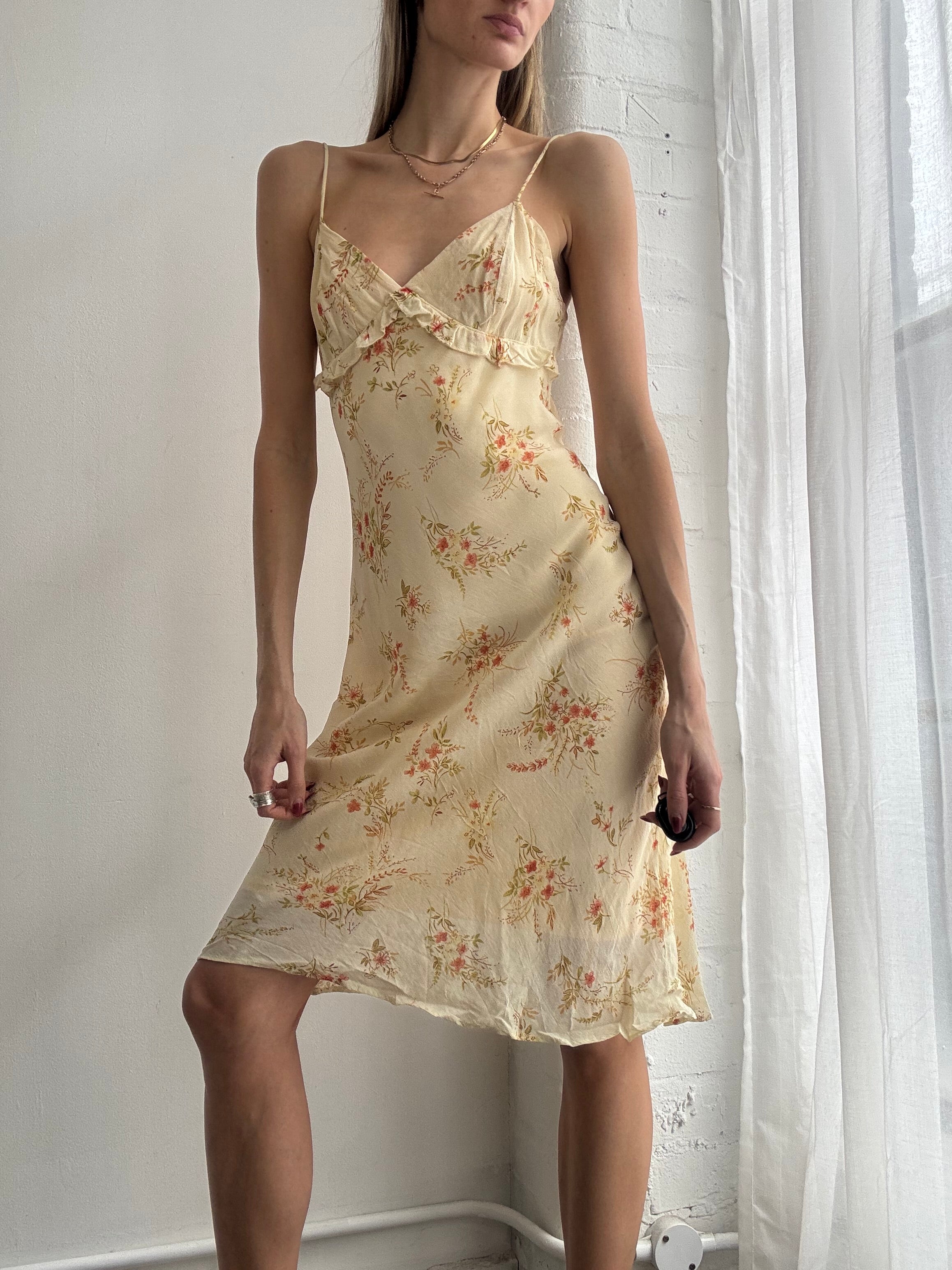 Vintage Y2K yellow floral midi slip dress