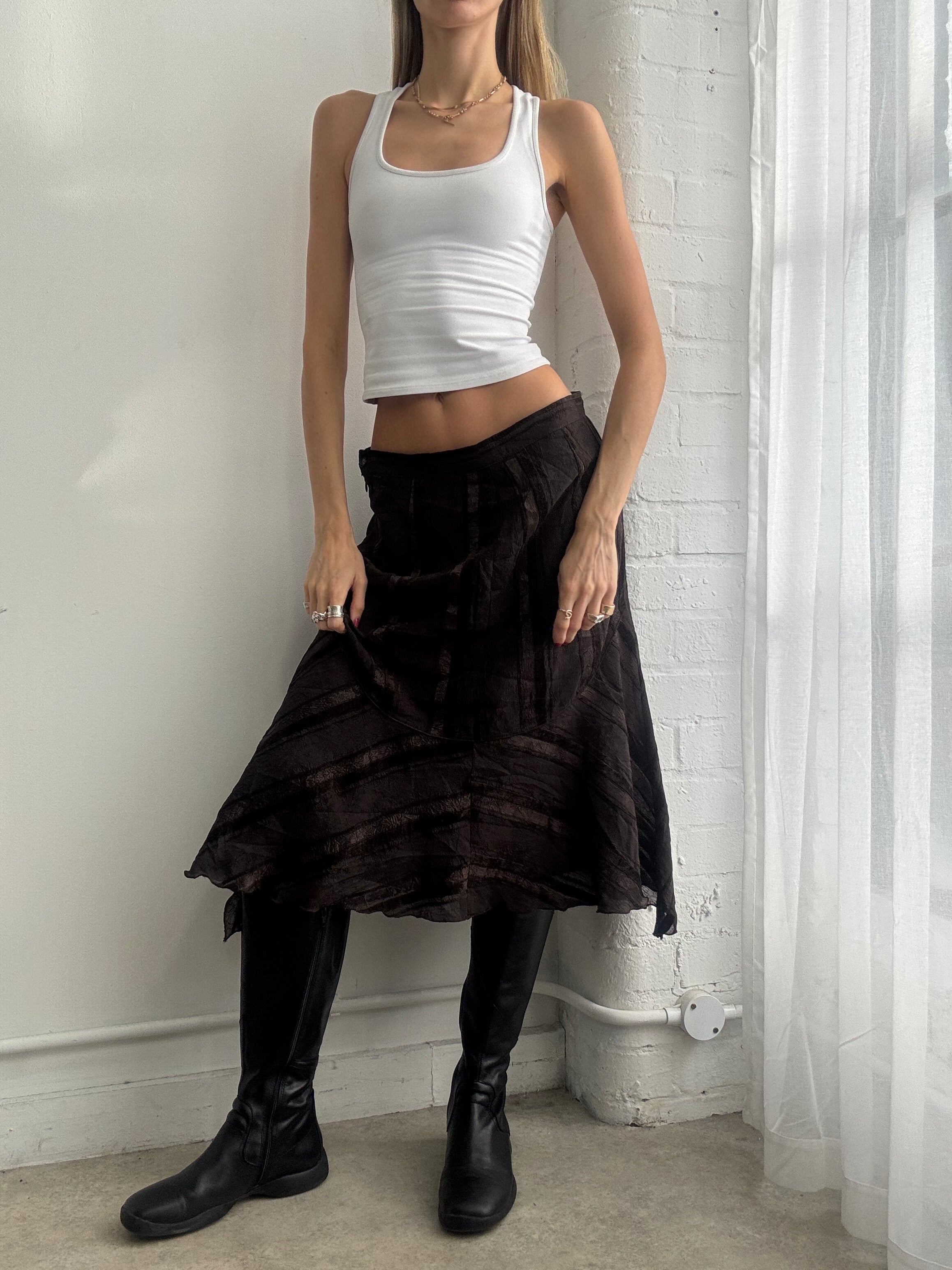 Vintage Y2K brown pinstripe midi skirt