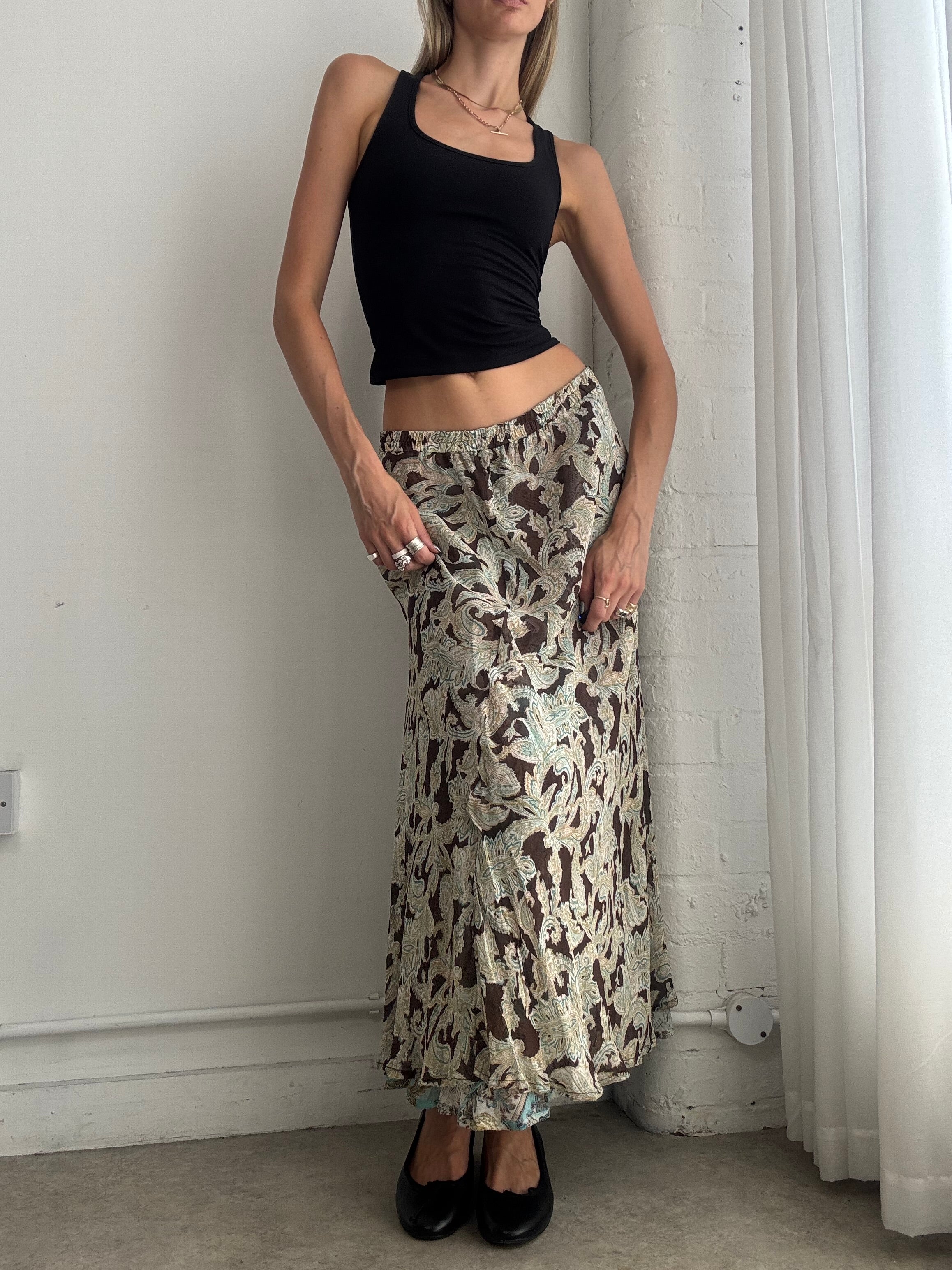 Vintage Y2K Floral Print Maxi Skirt – Reversible - Size M/L