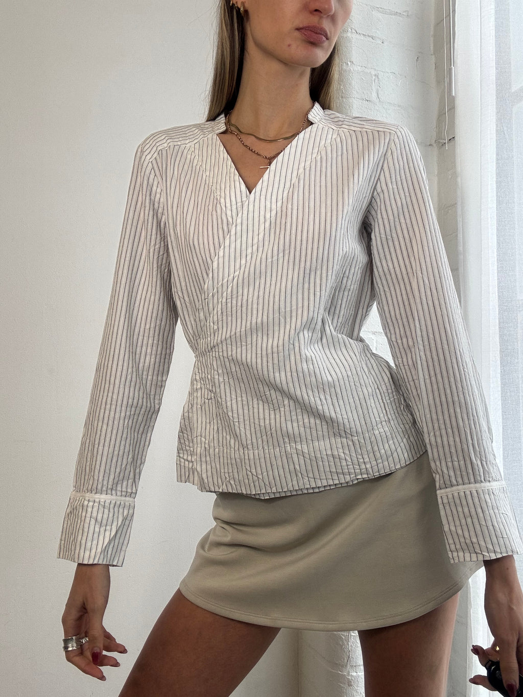 Vintage Y2K striped wrap style blouse
