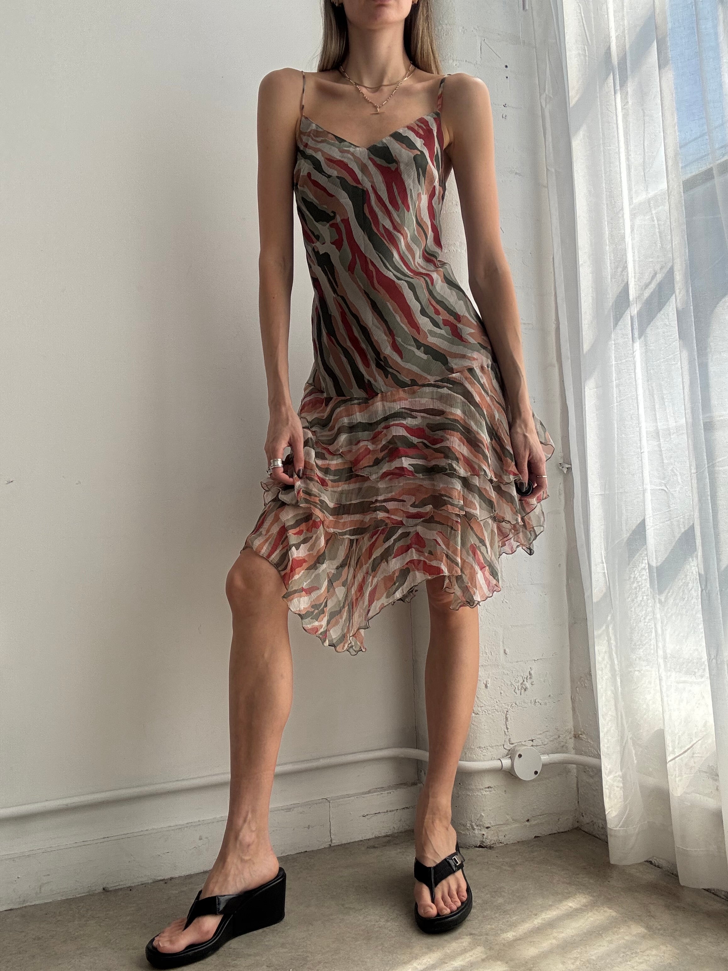 Vintage Y2K abstract mesh silk slip dress - Size M