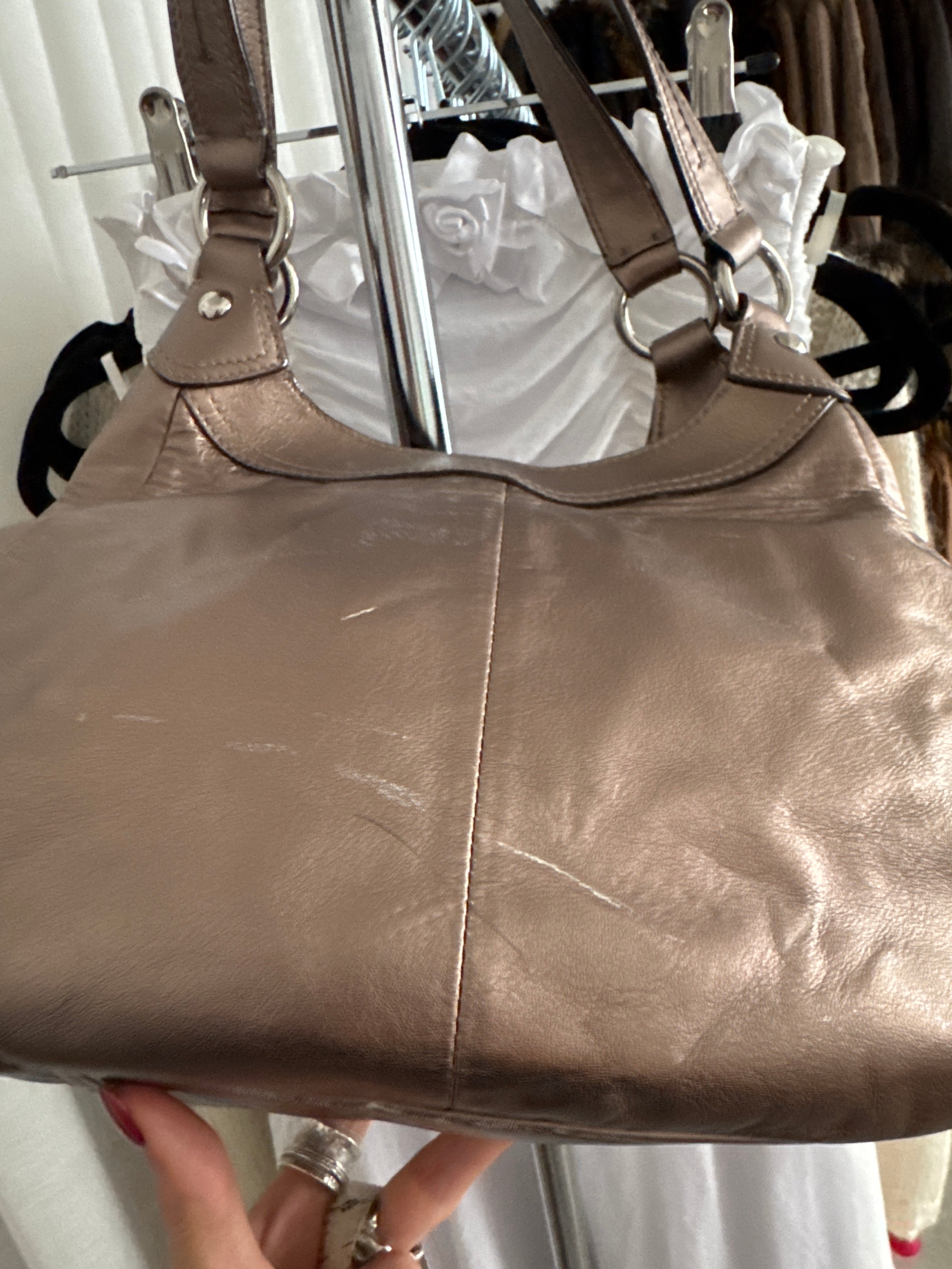 Vintage Y2K coach soho metallic silver / bronze leather shoulder bag buckle