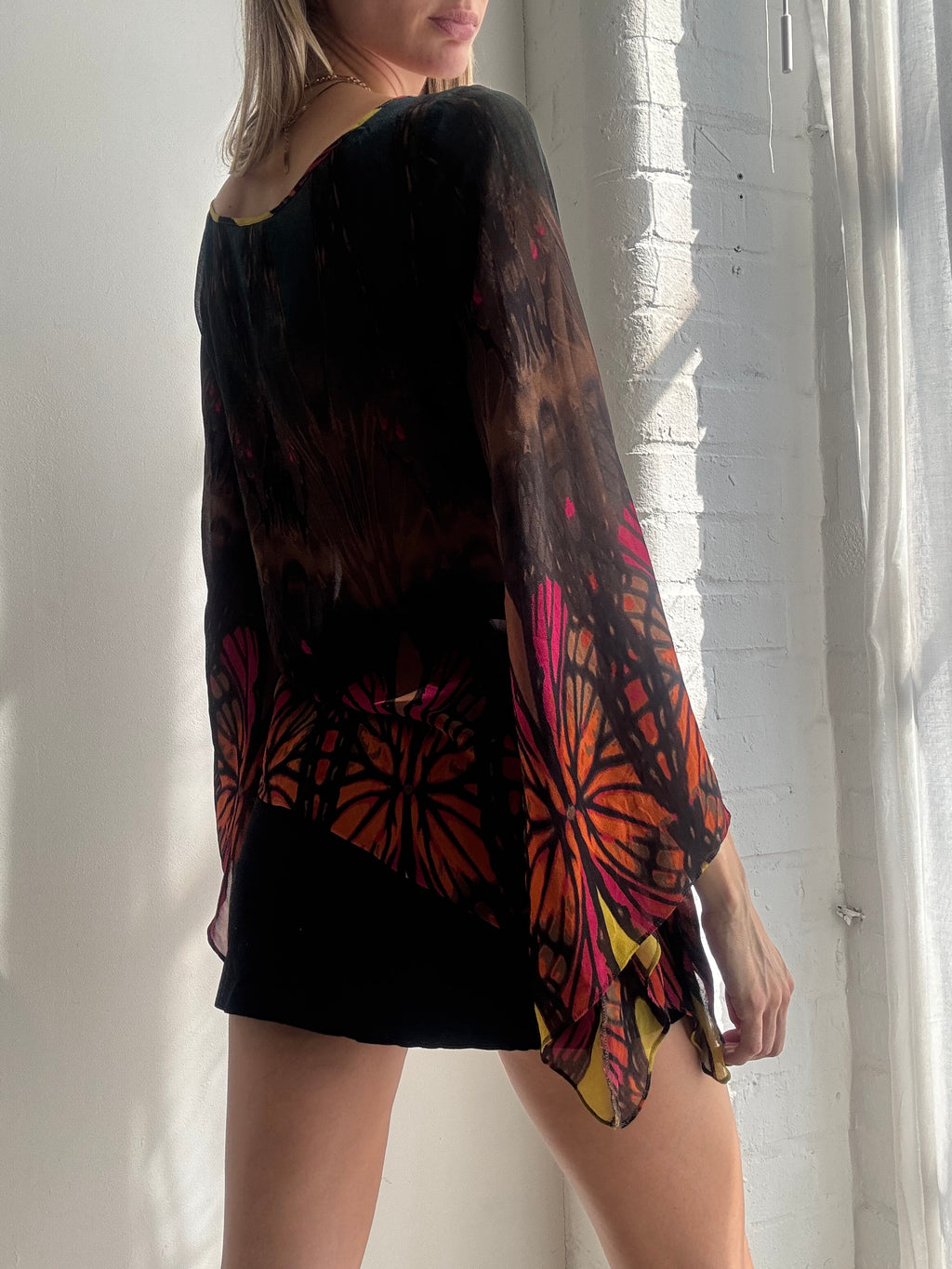 Vintage Y2K Bebe sheer graphic print floaty top - Size S
