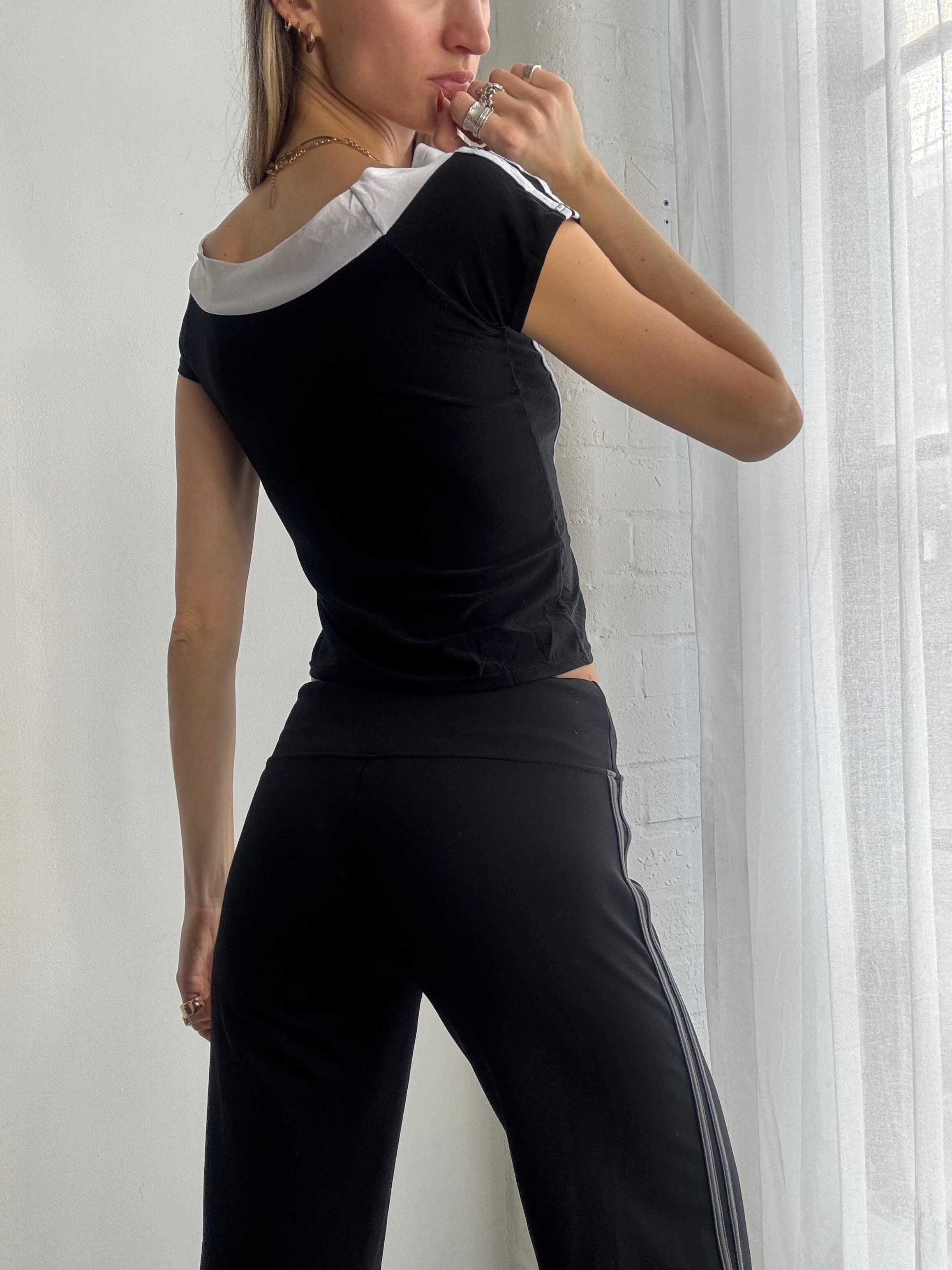 Vintage Y2K black off shoulder sporty top
