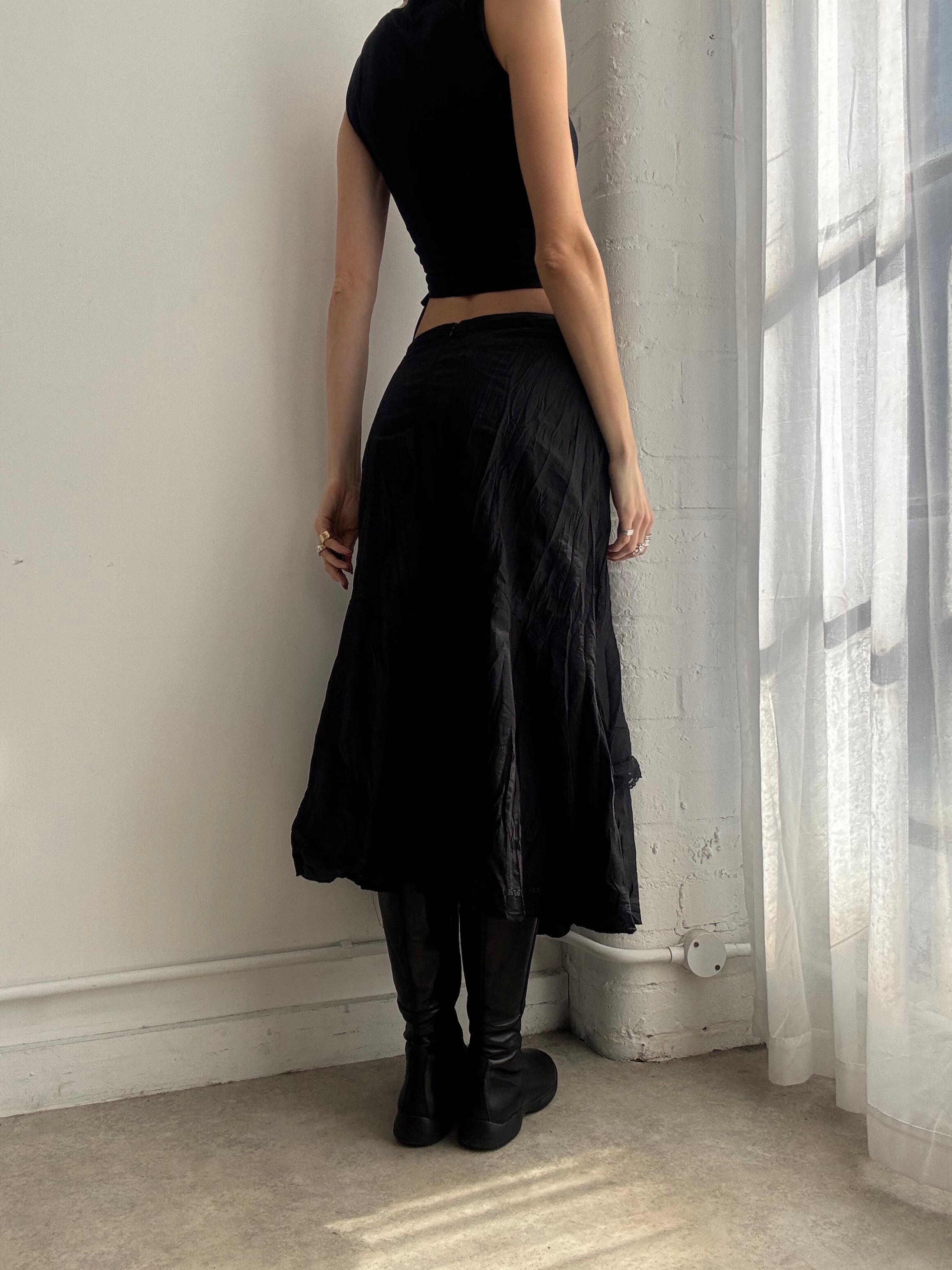 Vintage Y2K black pleated lace midi skirt