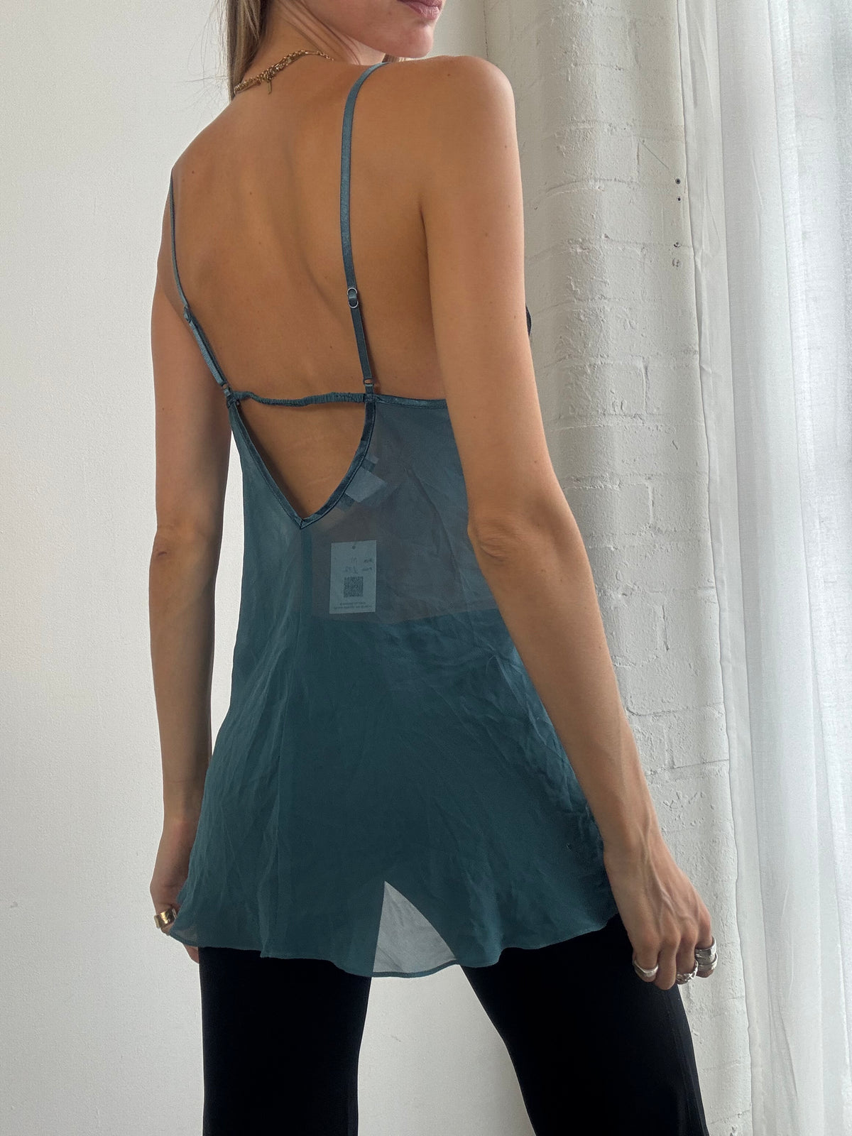 Vintage Y2K Teal & Black Lace Babydoll Cami Top - Size M
