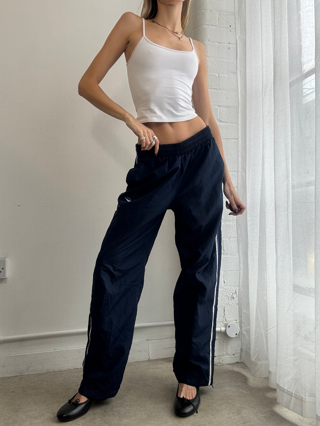 Vintage Y2K Nike navy blue wide leg track trousers