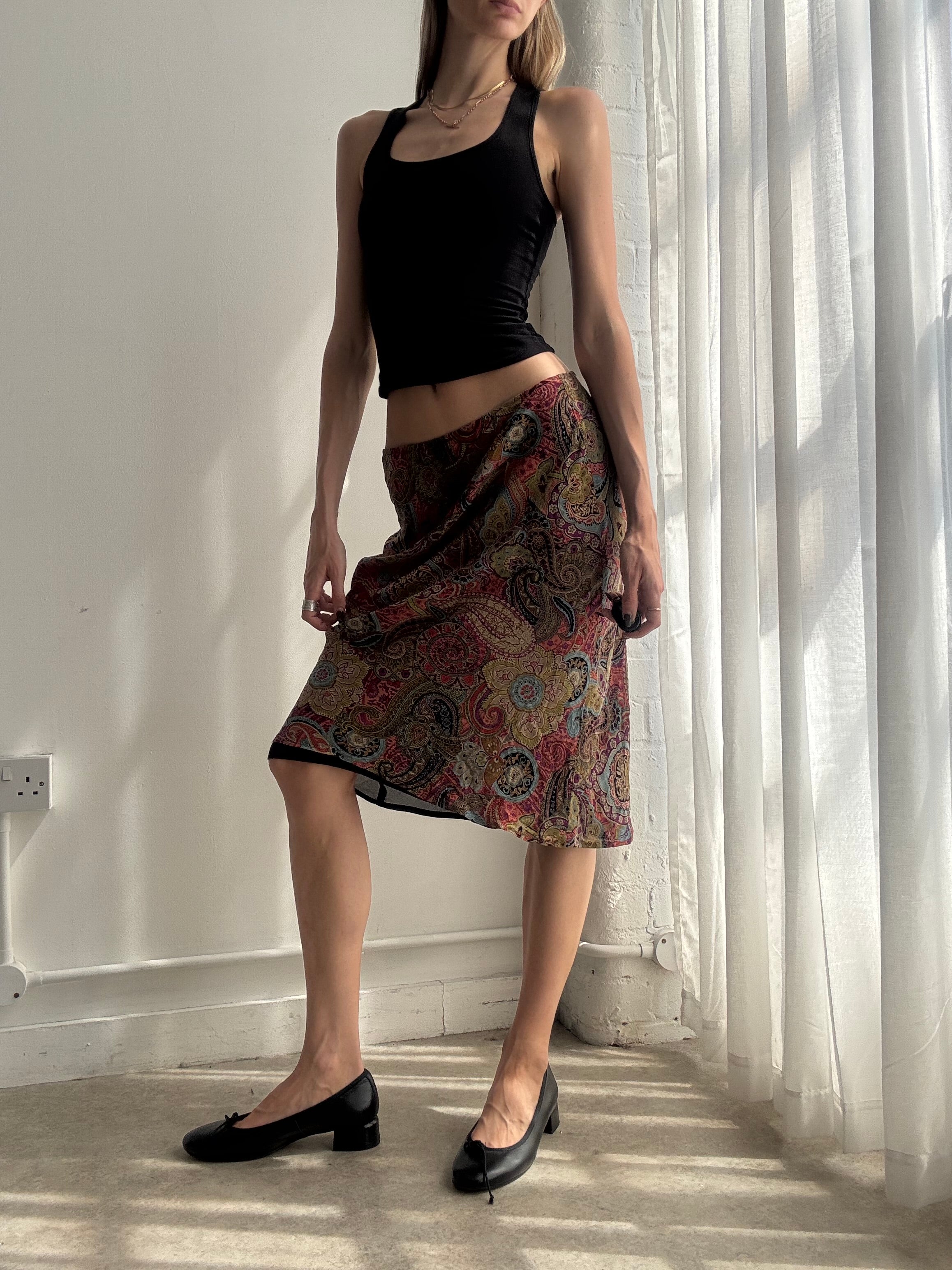 Vintage paisley print silk midi skirt - size S/M