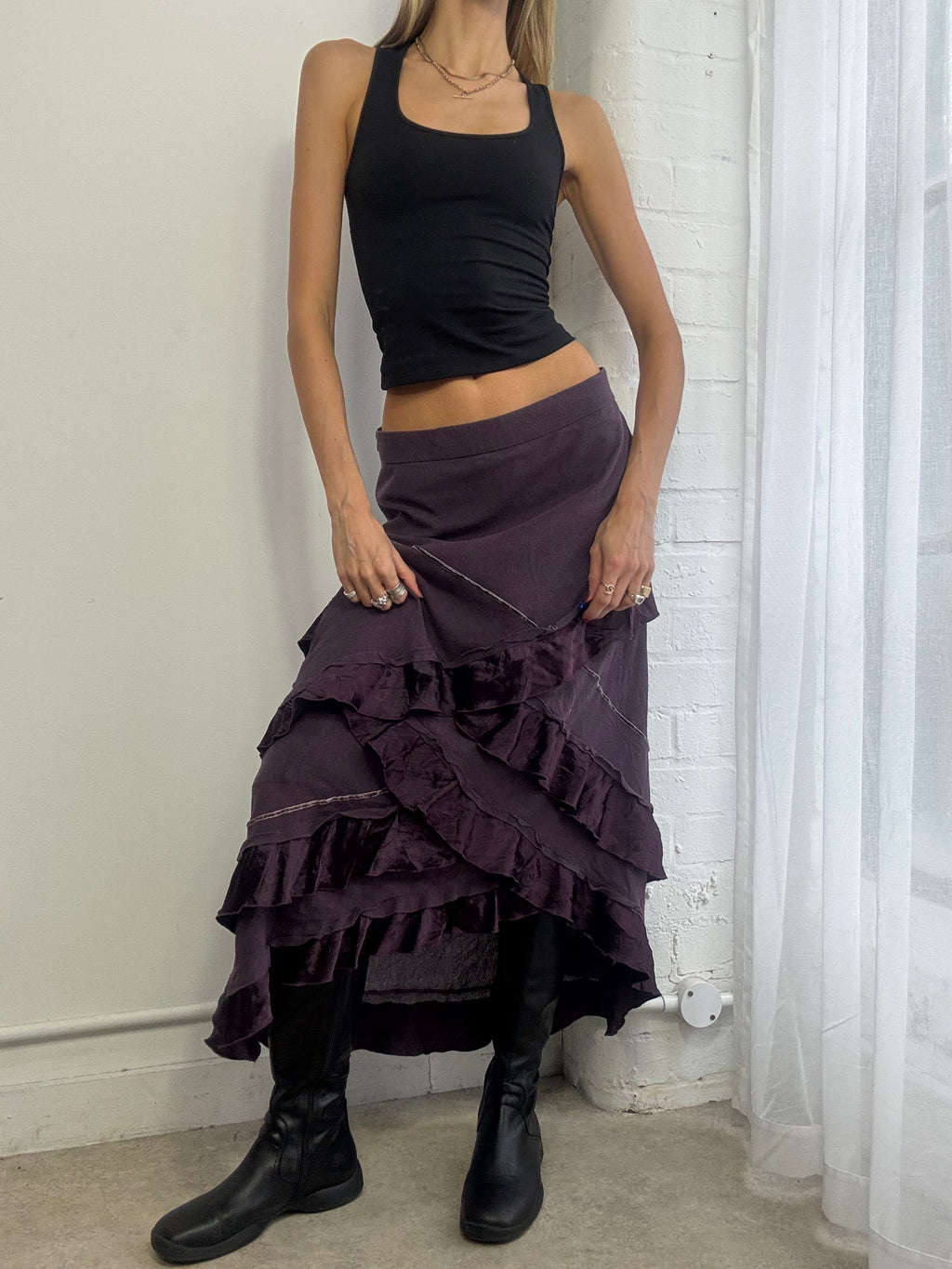 Vintage 90s purple ruffle maxi skirt