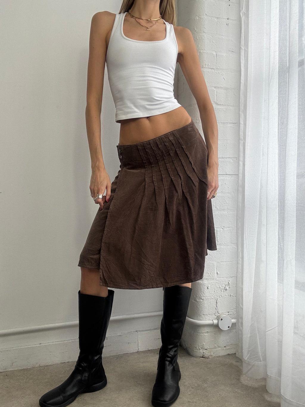 Vintage Y2K brown cord wrap midi skirt