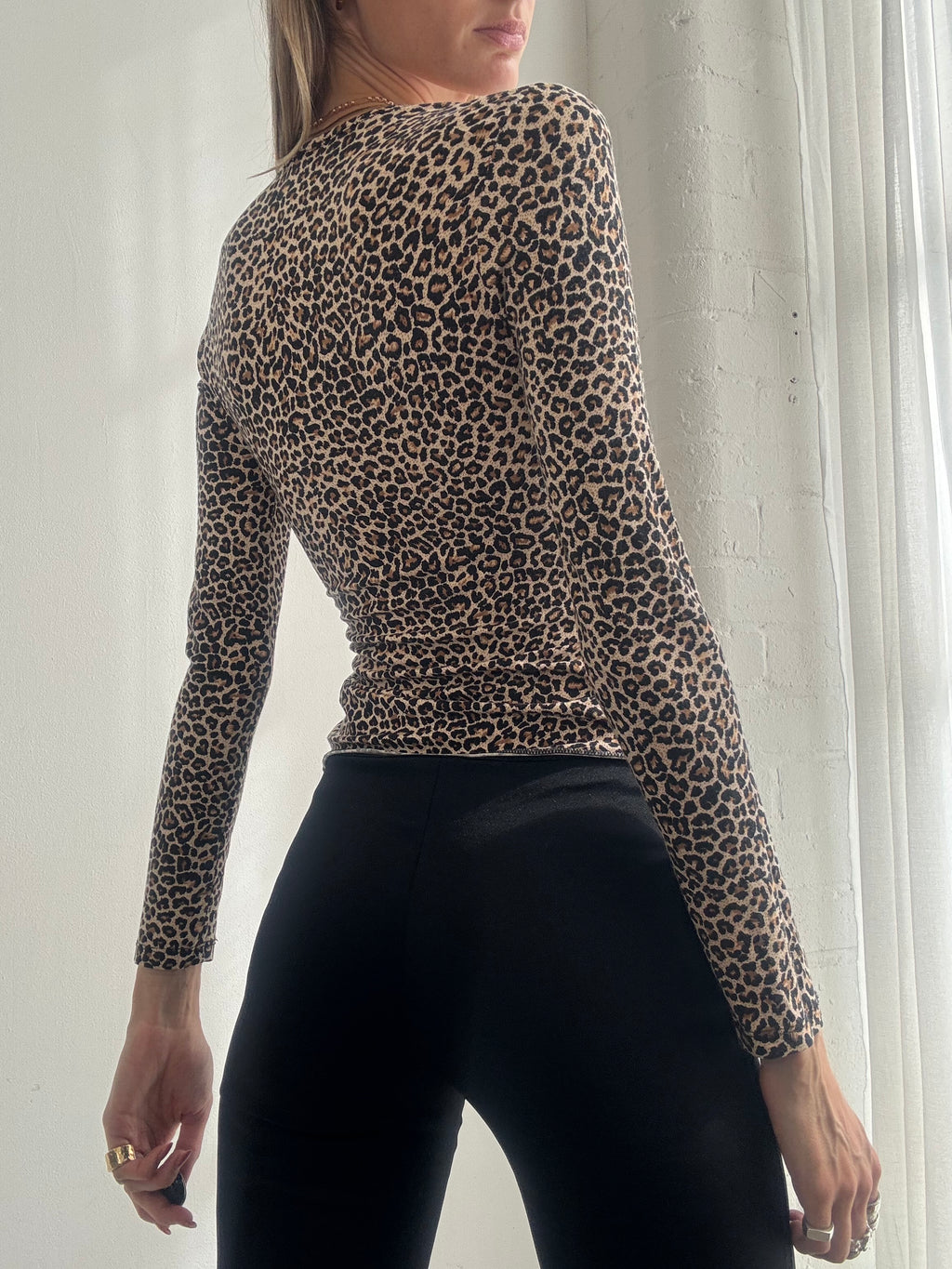Vintage Y2K Leopard Print Lace Trim Wrap Top - Size S