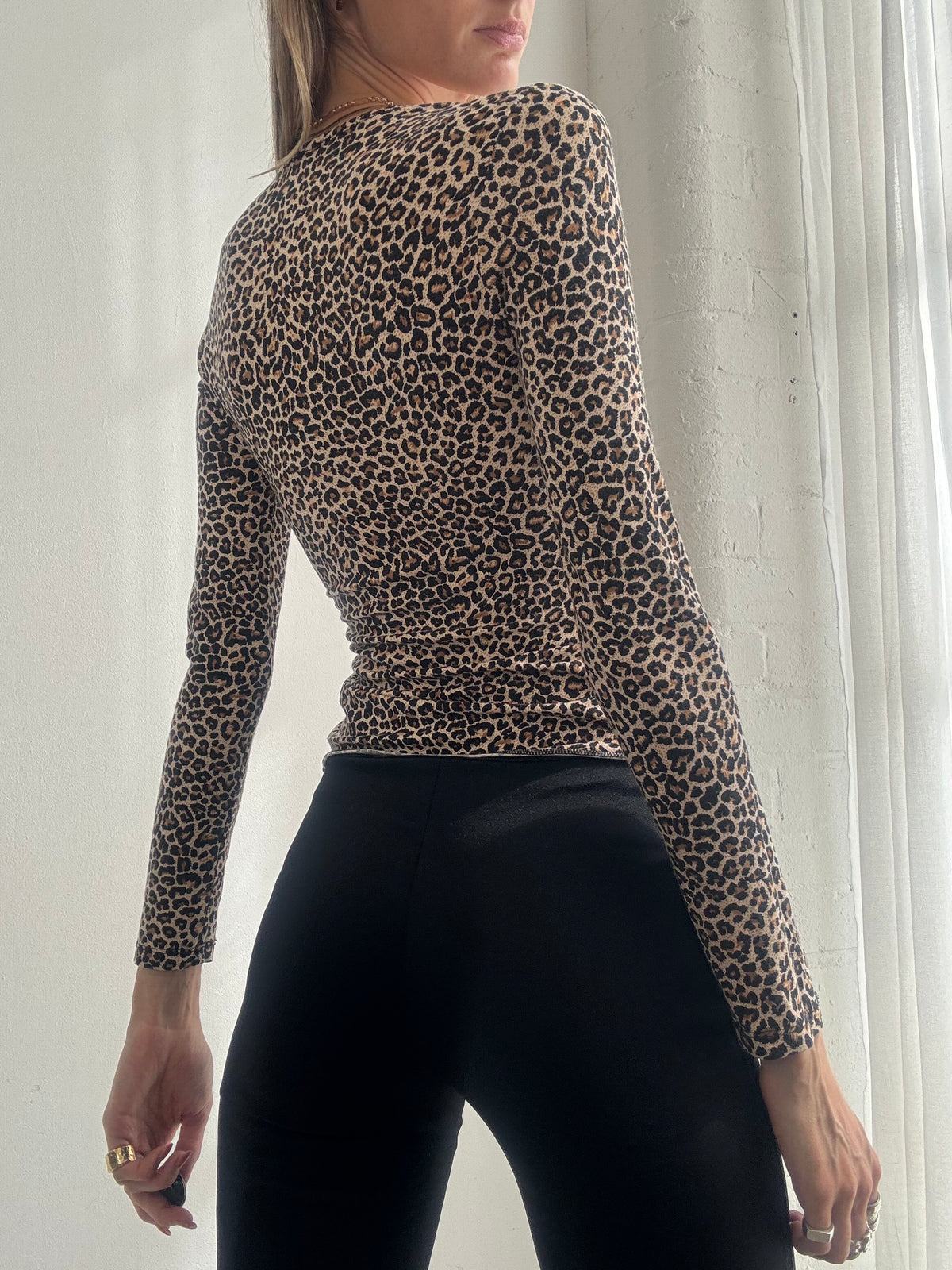 Vintage Y2K Leopard Print Lace Trim Wrap Top - Size S
