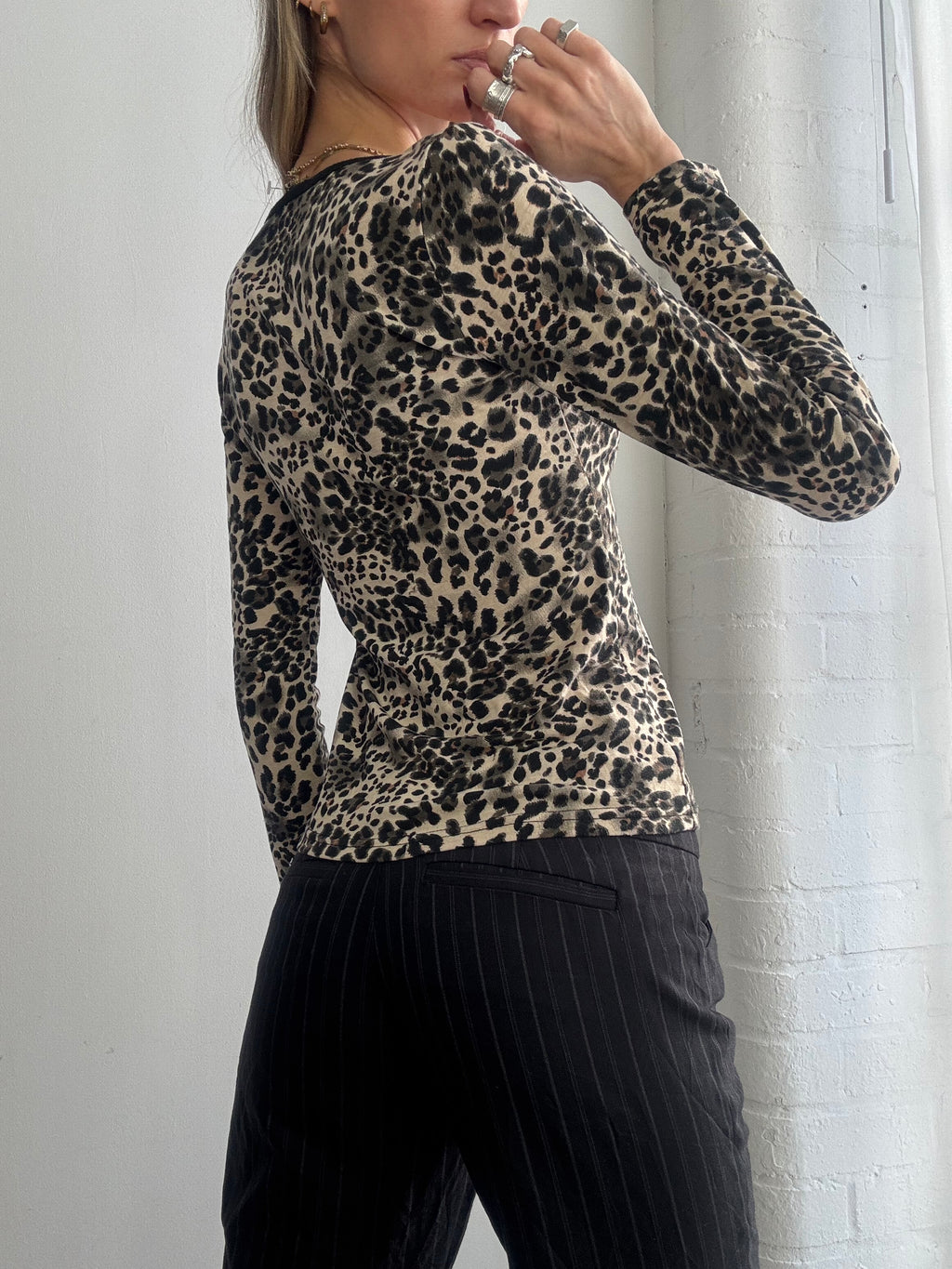 Vintage Y2K leopard print long sleeve top lace