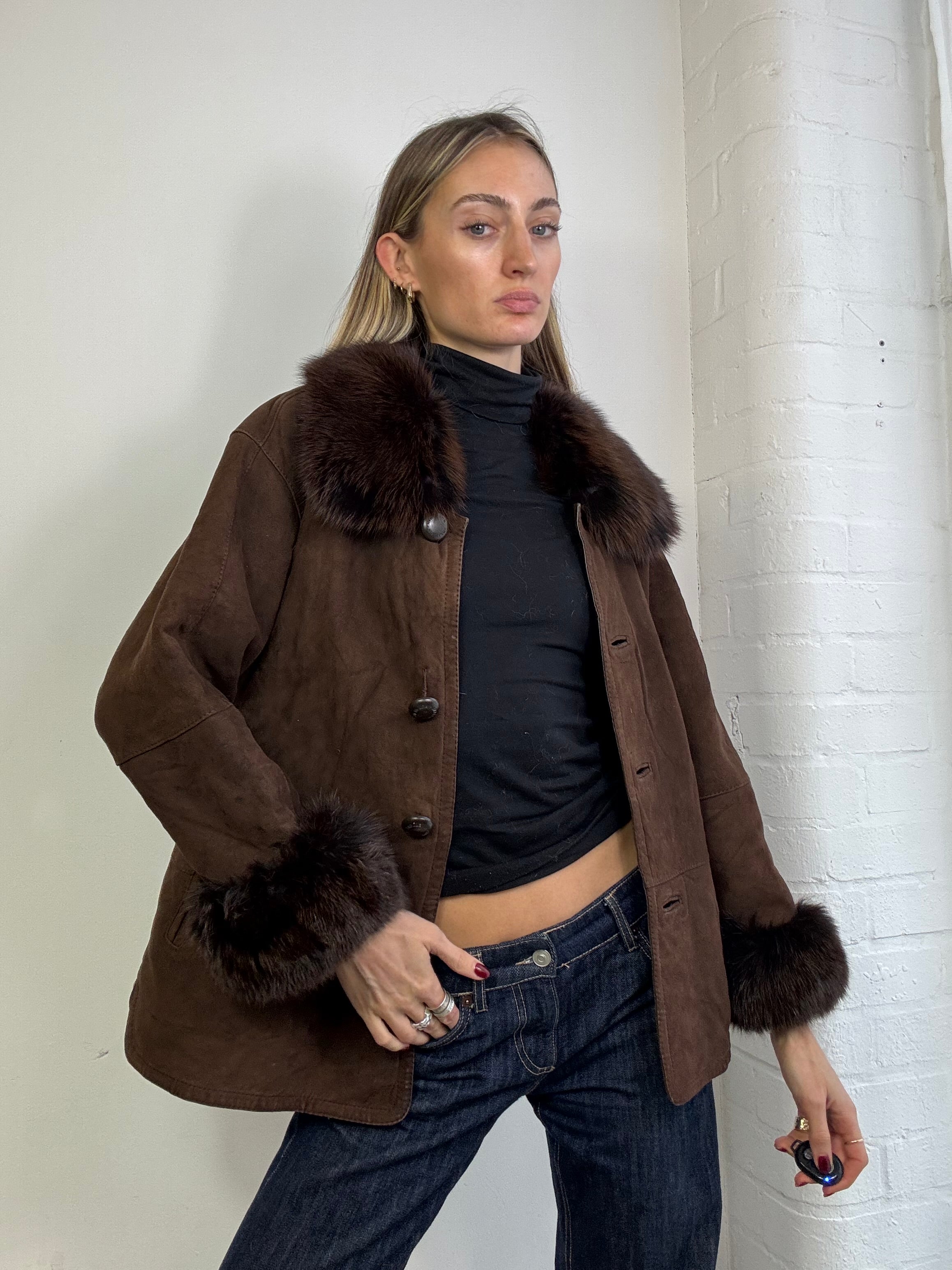 Vintage 90s sheepskin coat brown