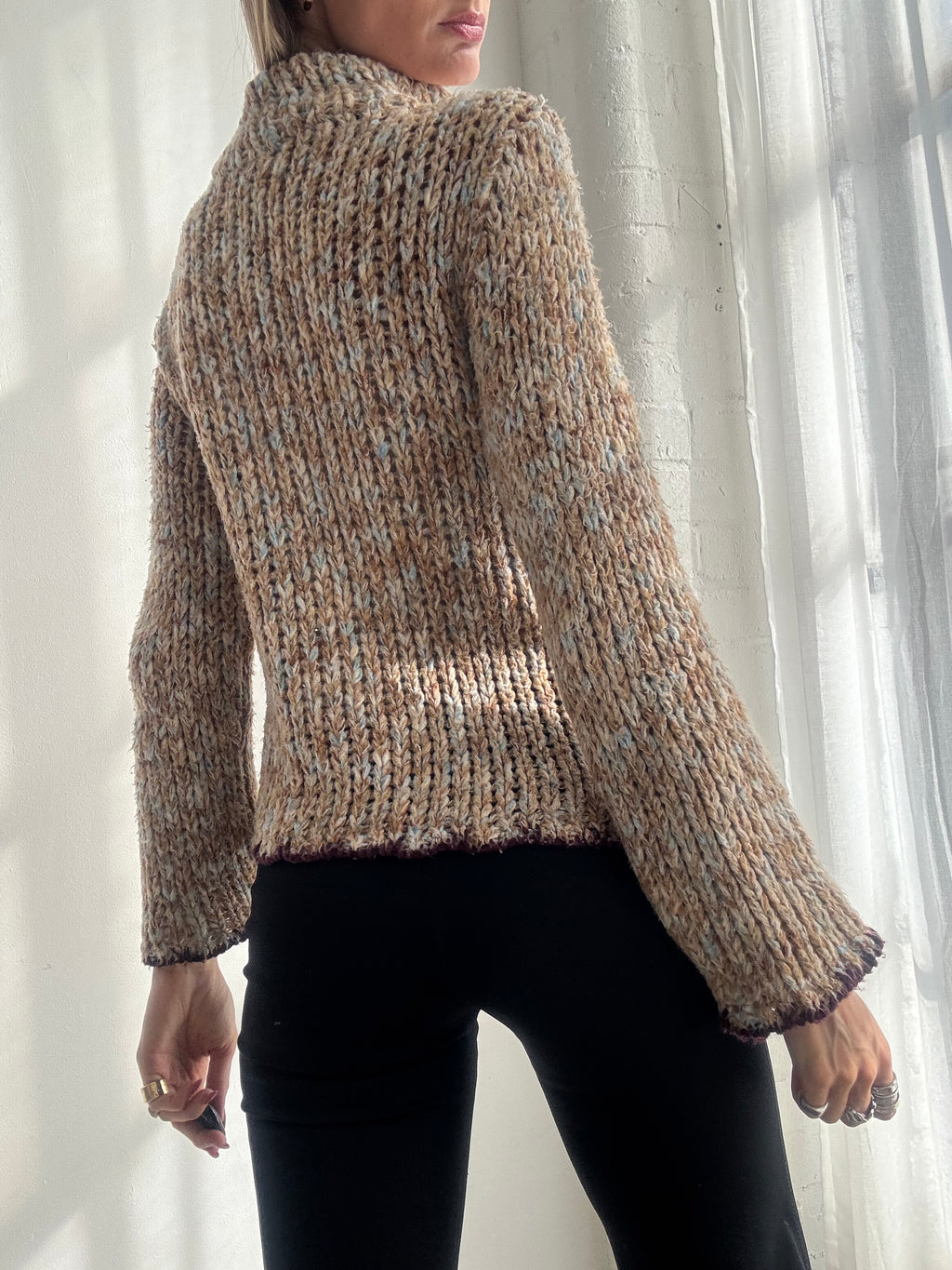 Vintage Y2K Multicolour Textured Knit Dual Zip Up Cardigan - Size M