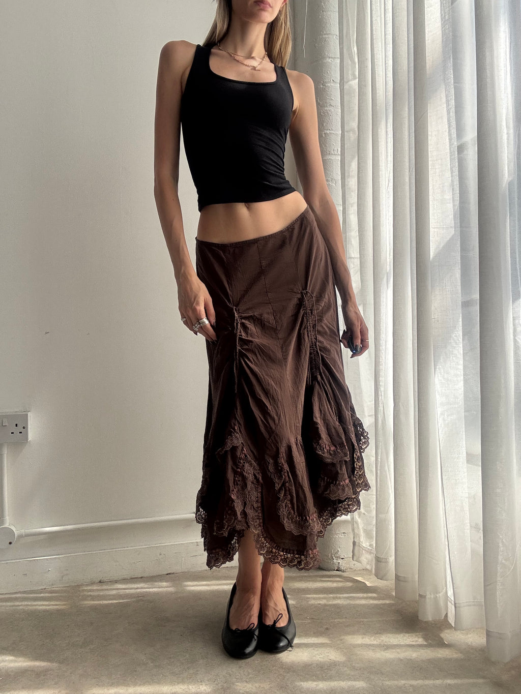 Vintage brown boho midi skirt - size M