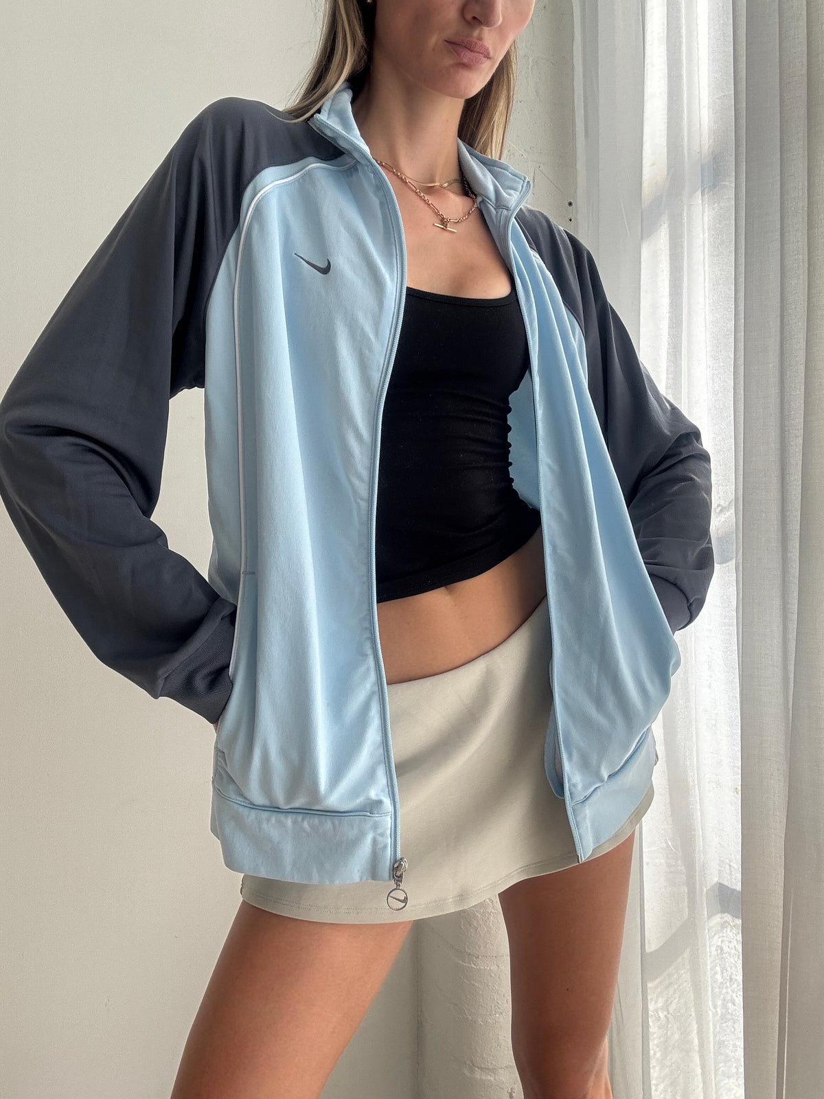 Vintage Y2K Nike Baby Blue Track Jacket - Size L