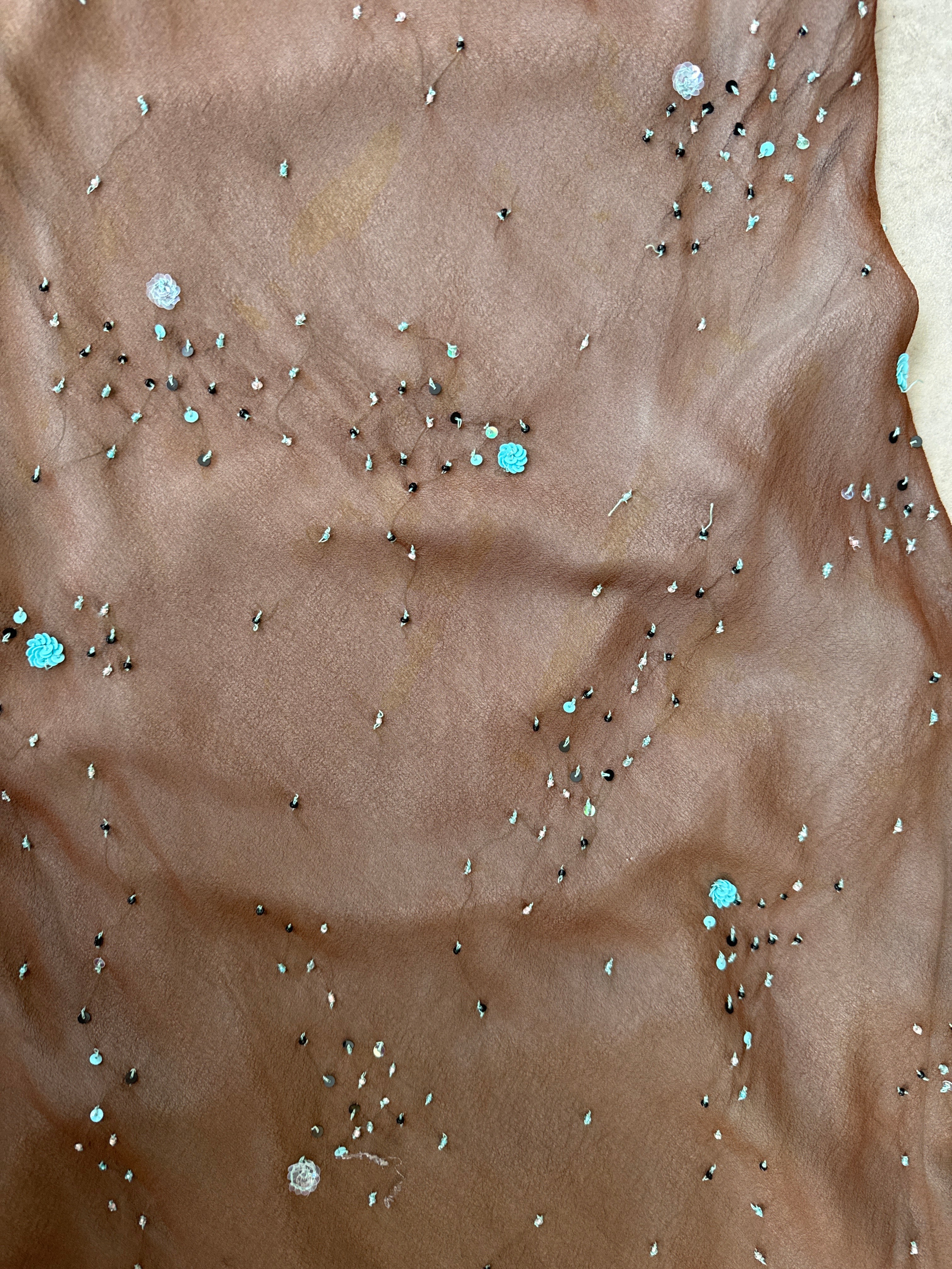 Vintage Y2K brown & blue cowl neck mesh slip dress