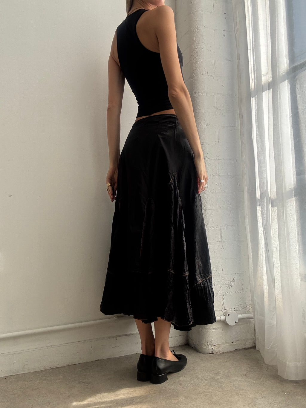 Vintage Y2K black nylon maxi skirt