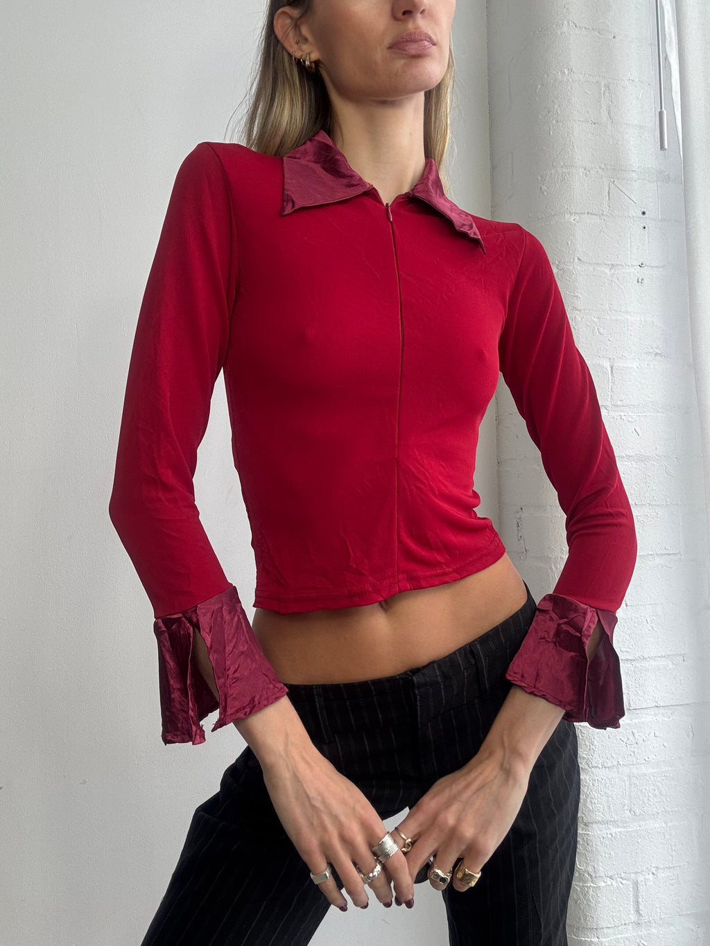 Vintage Y2K red zip up blouse