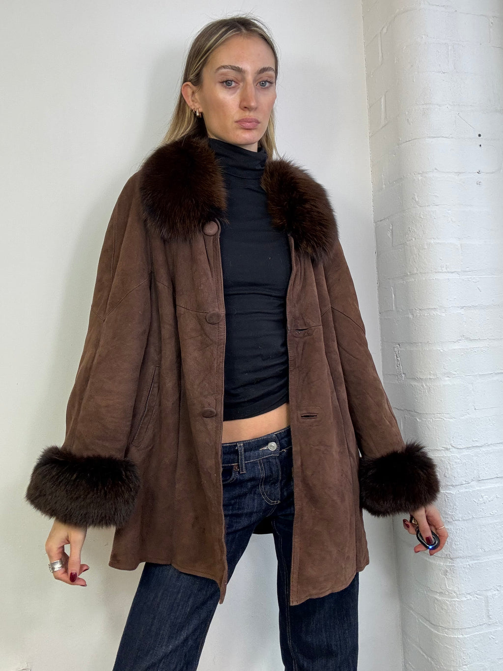 Vintage 90s sheepskin coat brown
