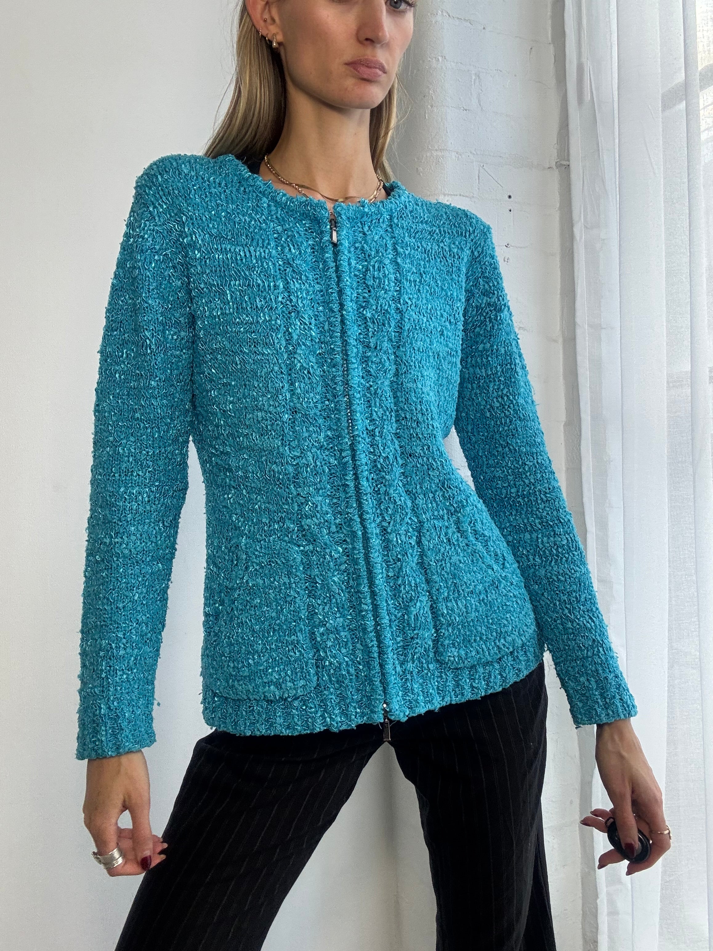 Vintage Y2K dual zip teal jumper