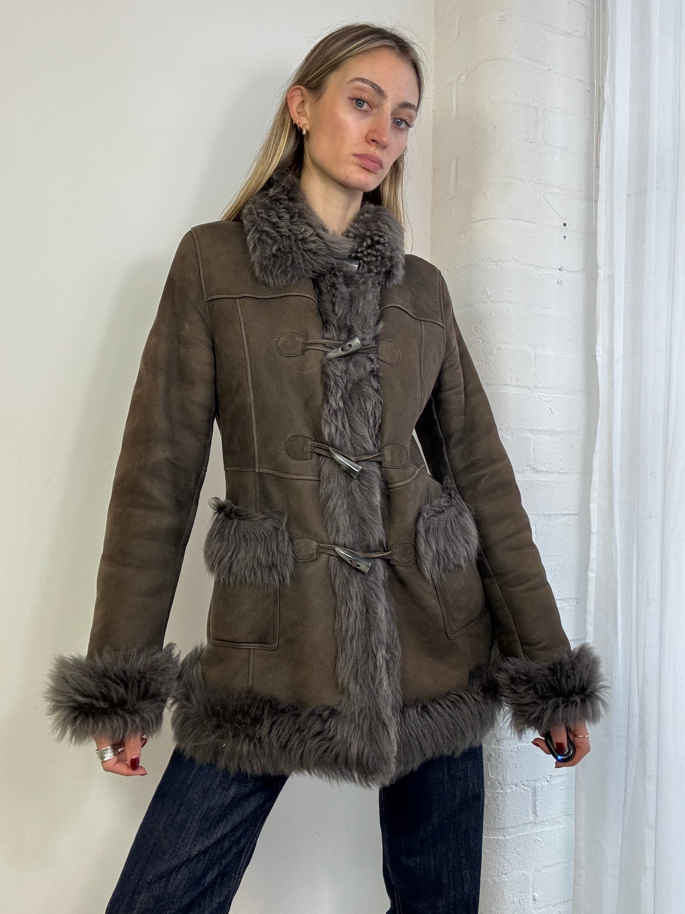 Vintage Y2K sheepskin coat in brown