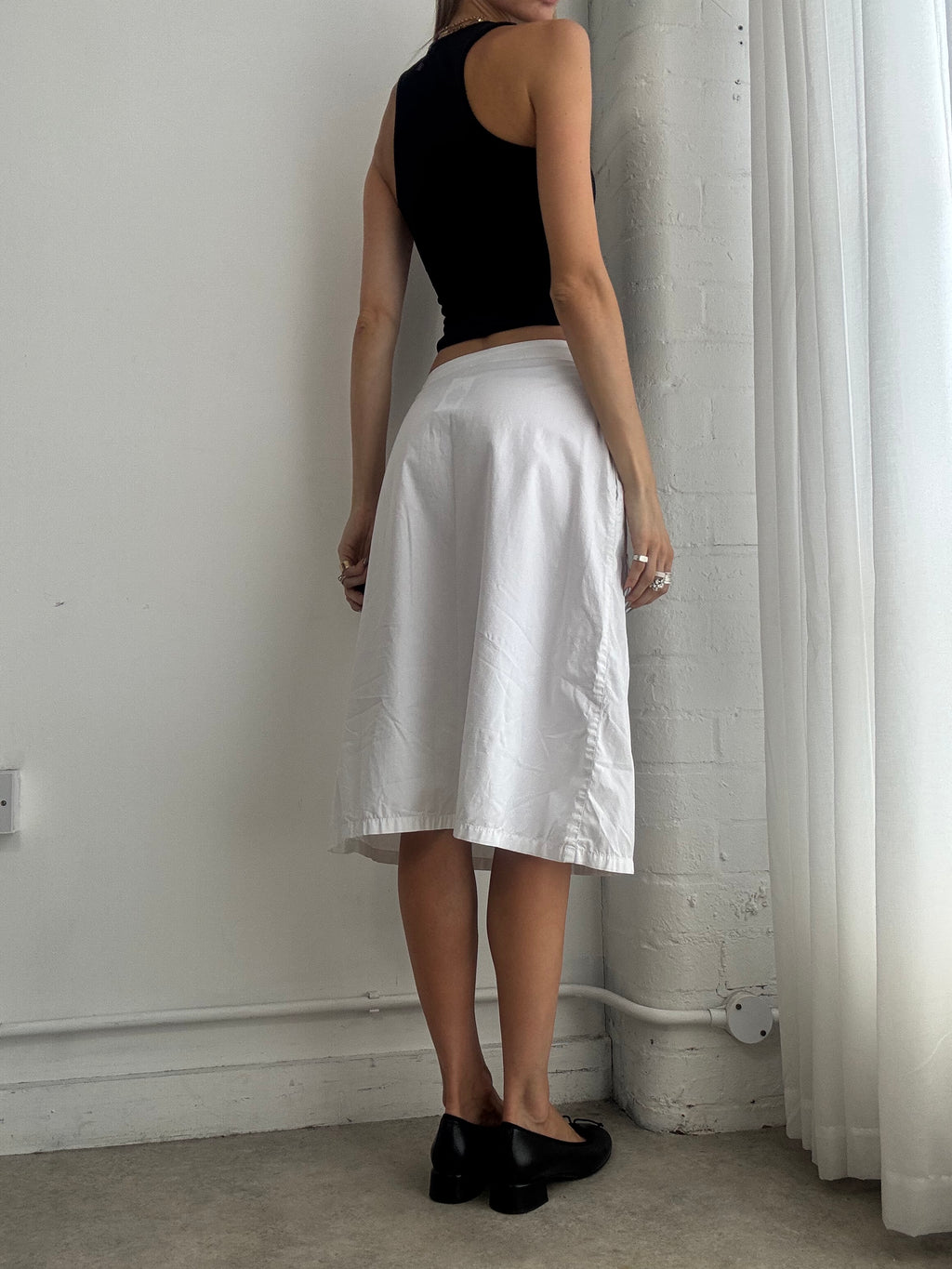 Vintage Y2K White Cargo Midi Skirt – Low Rise Utility Cotton Skirt - Size XS/S