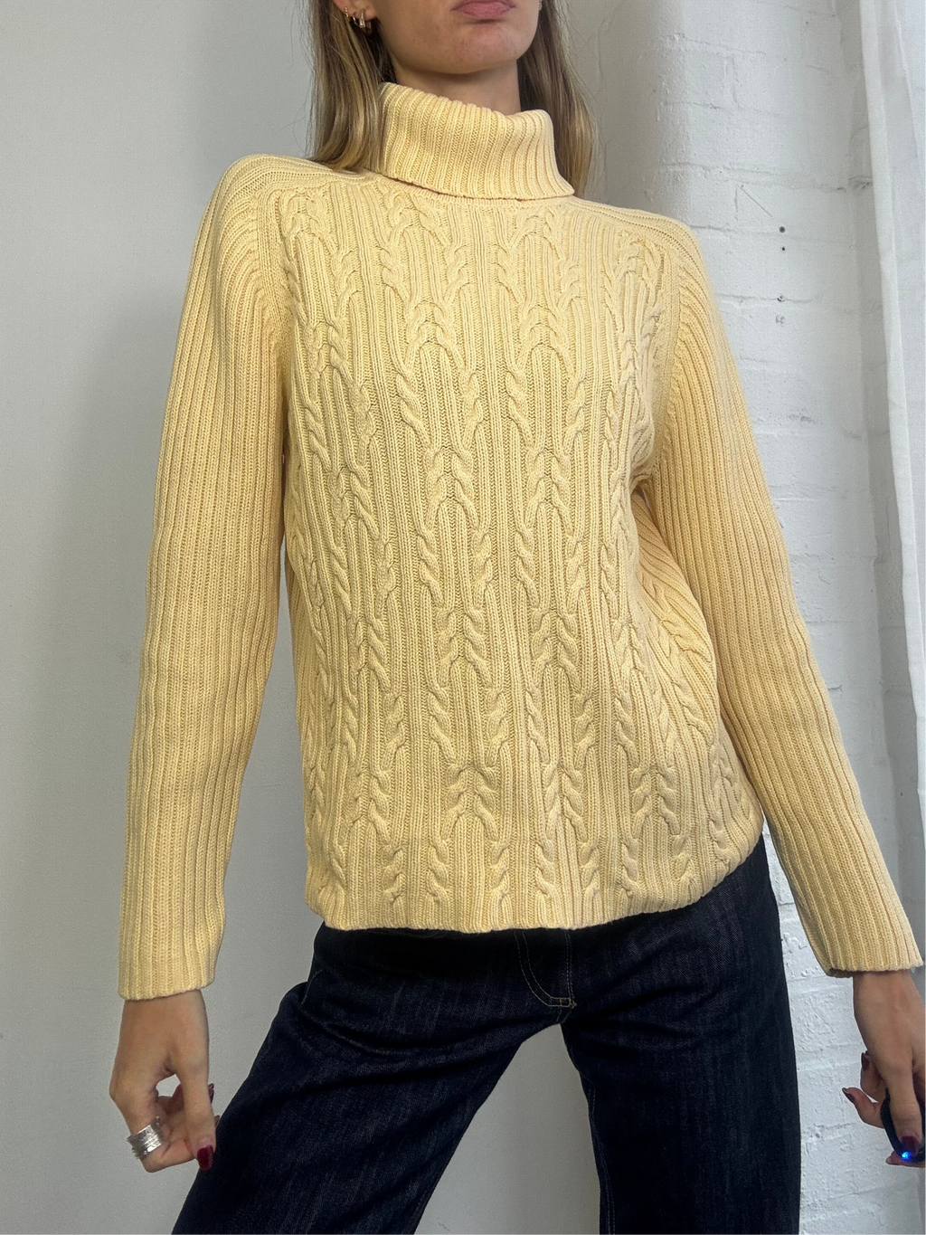 Vintage butter yellow cable knit jumper
