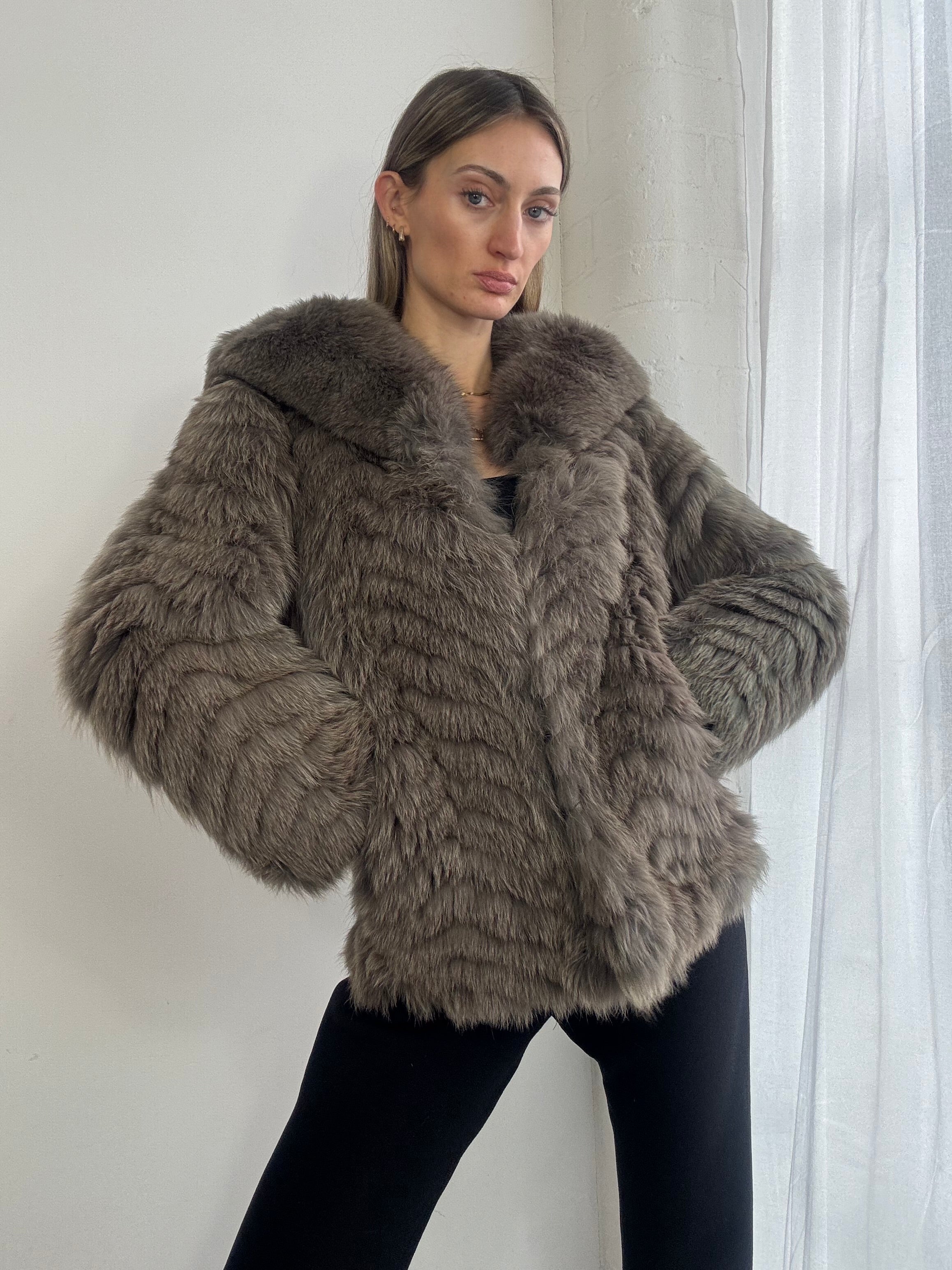 Vintage 90s brown fox fur coat