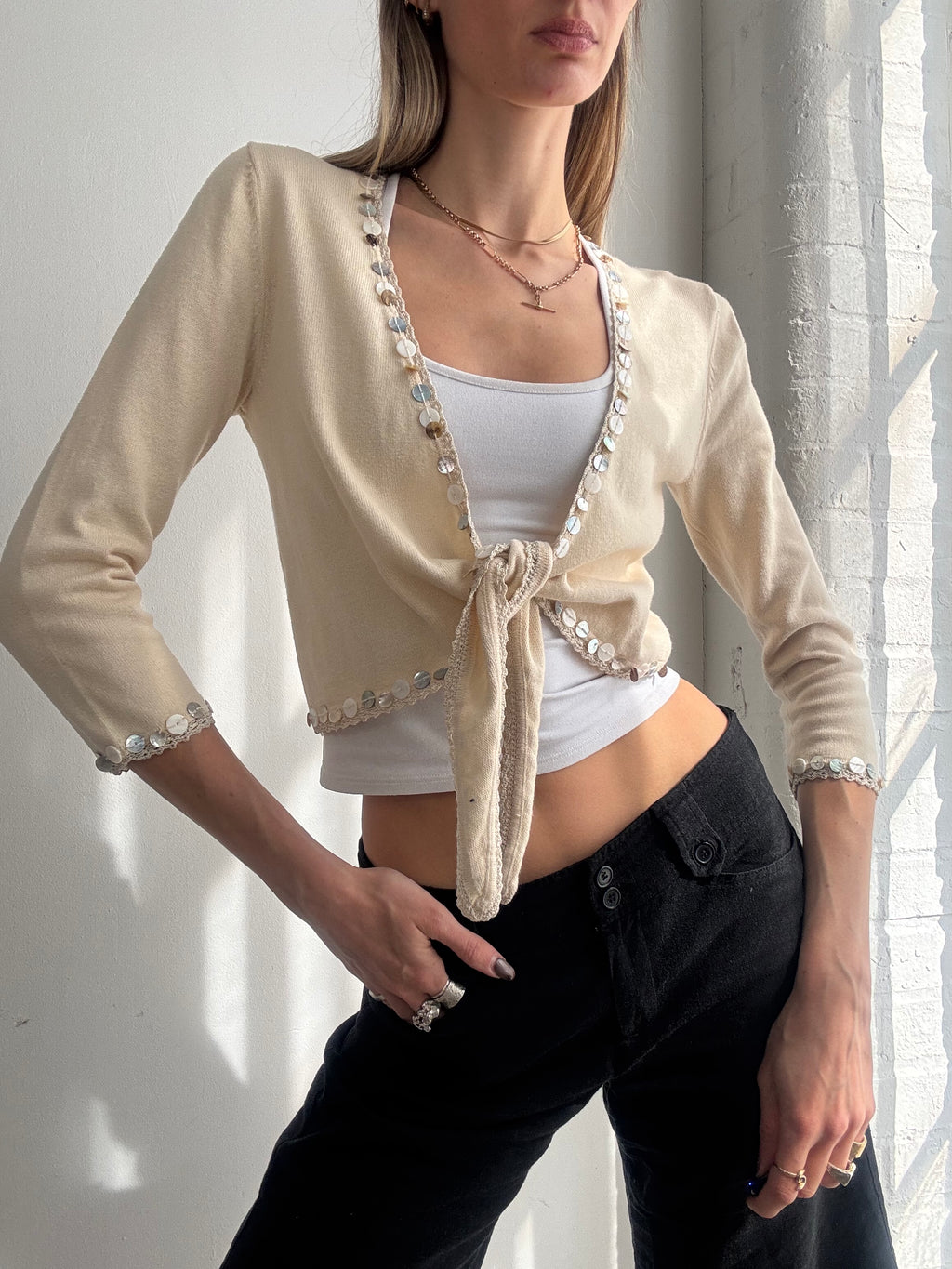 Vintage Y2K embellished tie front cardigan - Size S