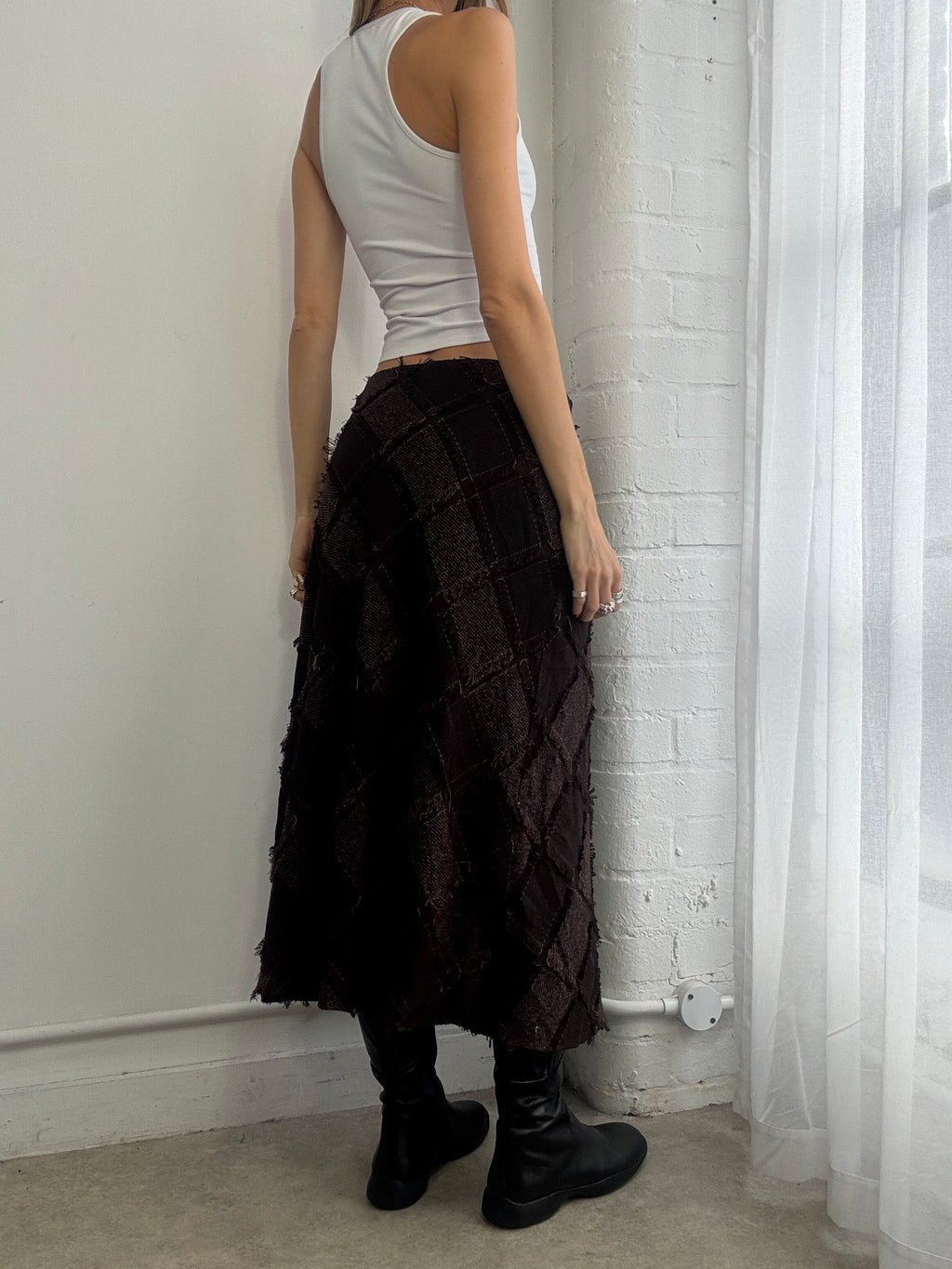 Vintage Y2K plaid brown maxi skirt