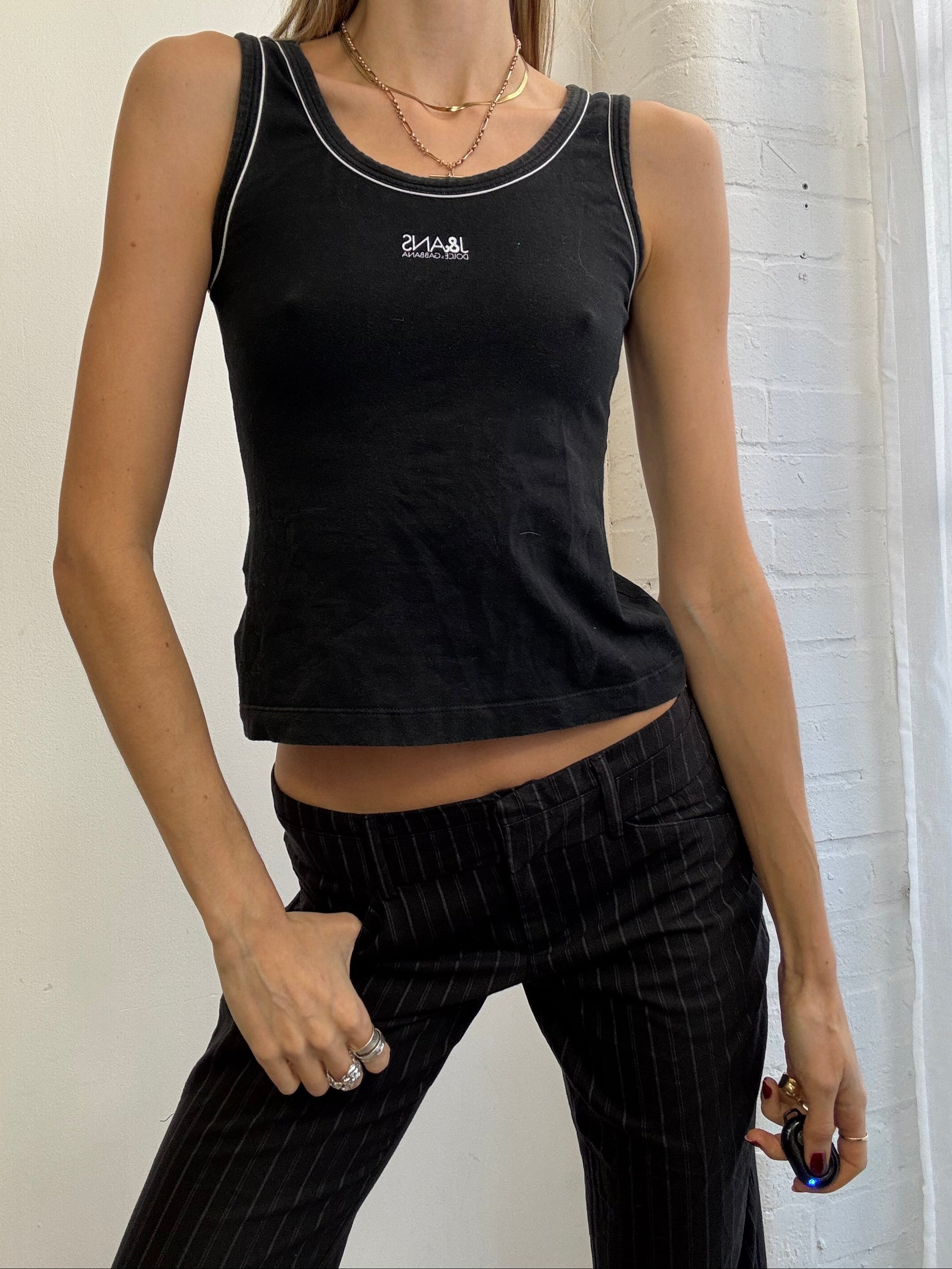 Vintage Y2K Dolce & Gabbana embroidered black tank top