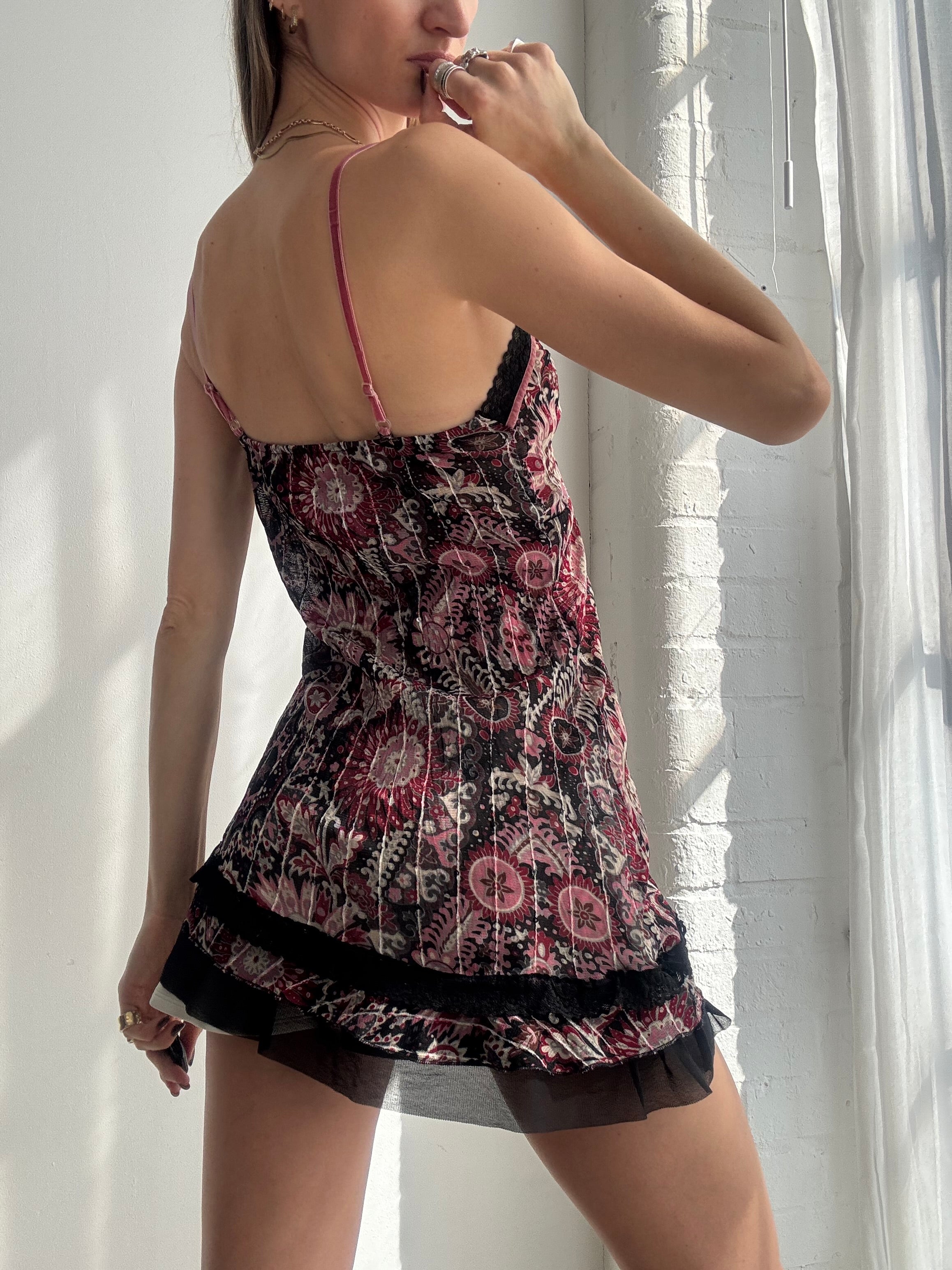 Vintage Y2K floral lace trim slip dress - Size XS/S