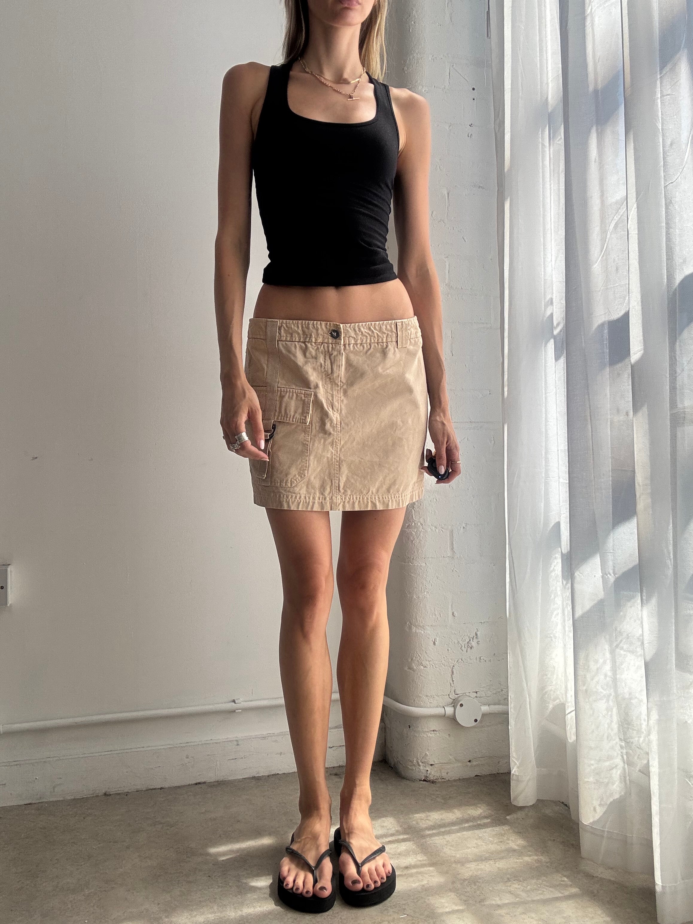 Vintage Beige Cargo Mini Skirt Y2K - Size S