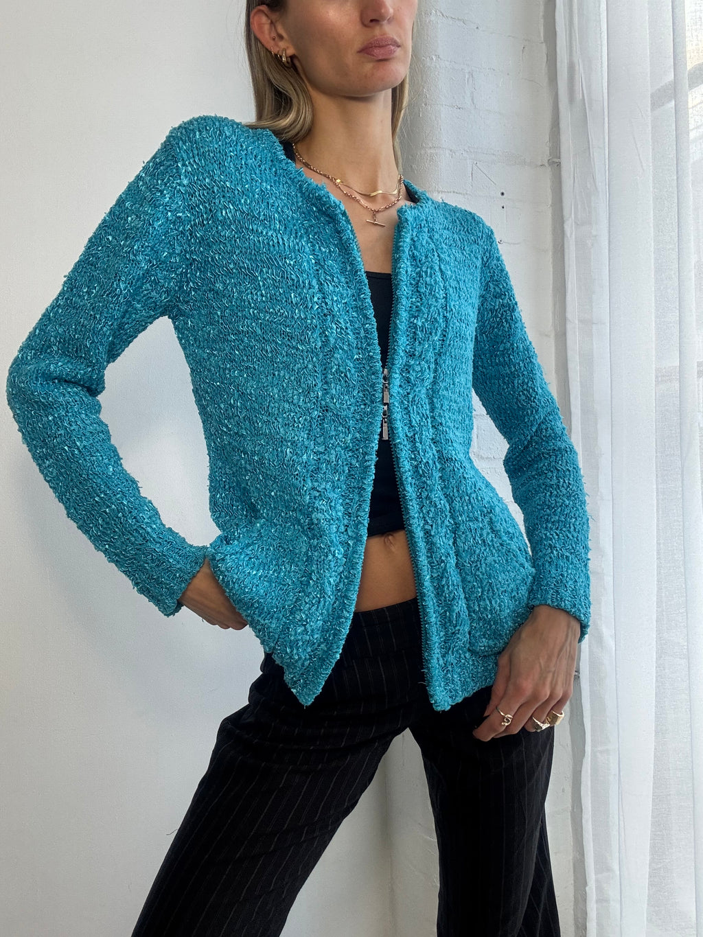 Vintage Y2K dual zip teal jumper