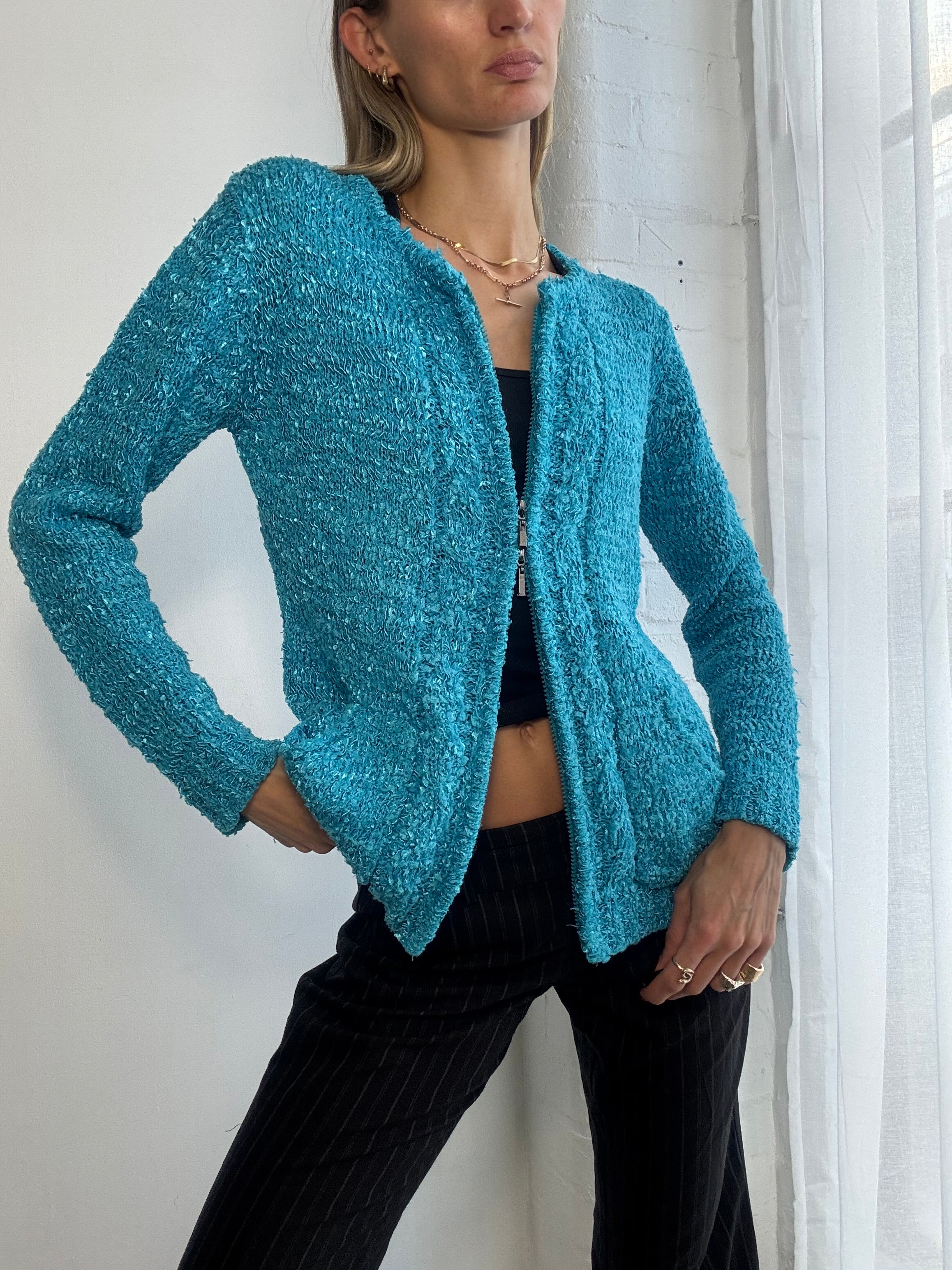 Vintage Y2K dual zip teal jumper