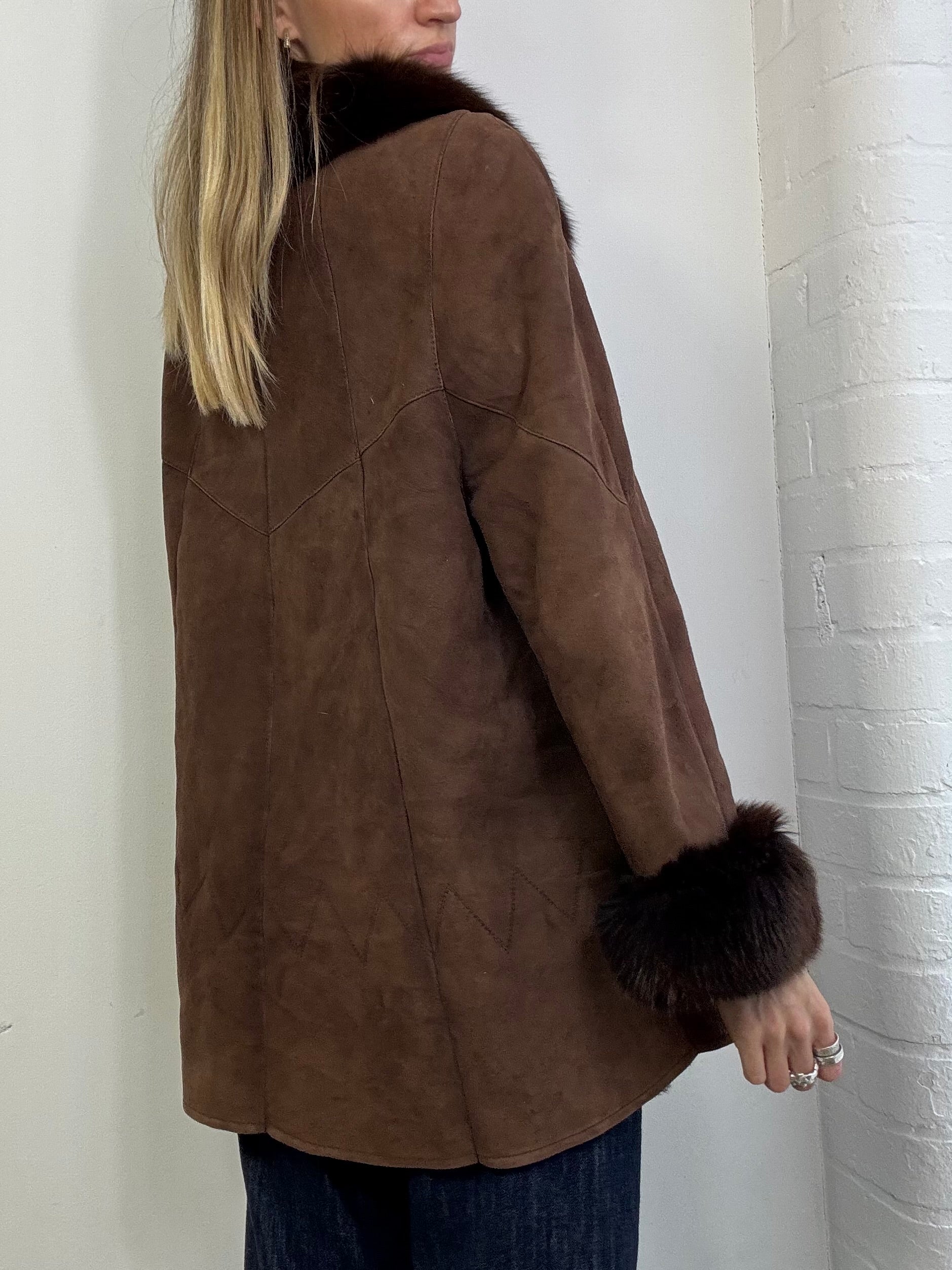 Vintage 90s sheepskin coat brown