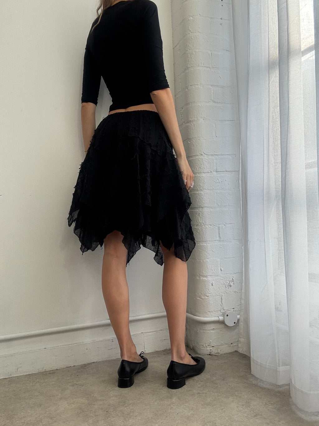 Vintage Y2K asymmetric midi skirt black