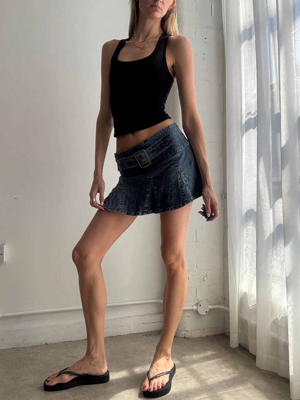 Vintage Denim Pleated Mini Skirt Y2K - Size XS