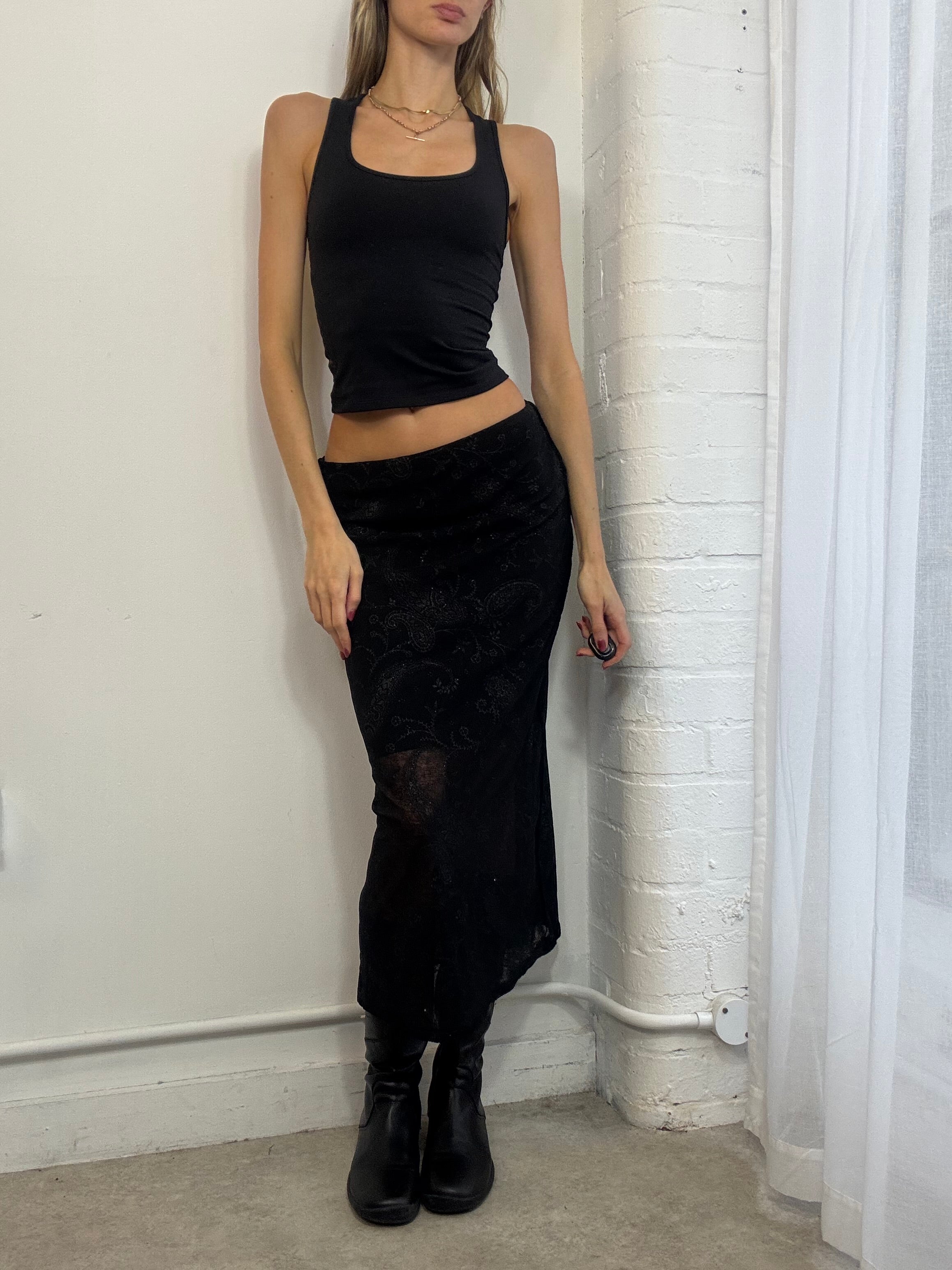 Vintage Y2K sparkly paisley print mesh midi skirt