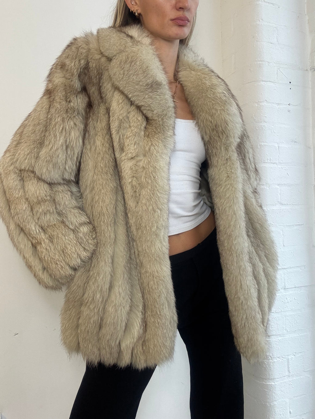 Vintage Cream Fox Fur Coat - Size XS