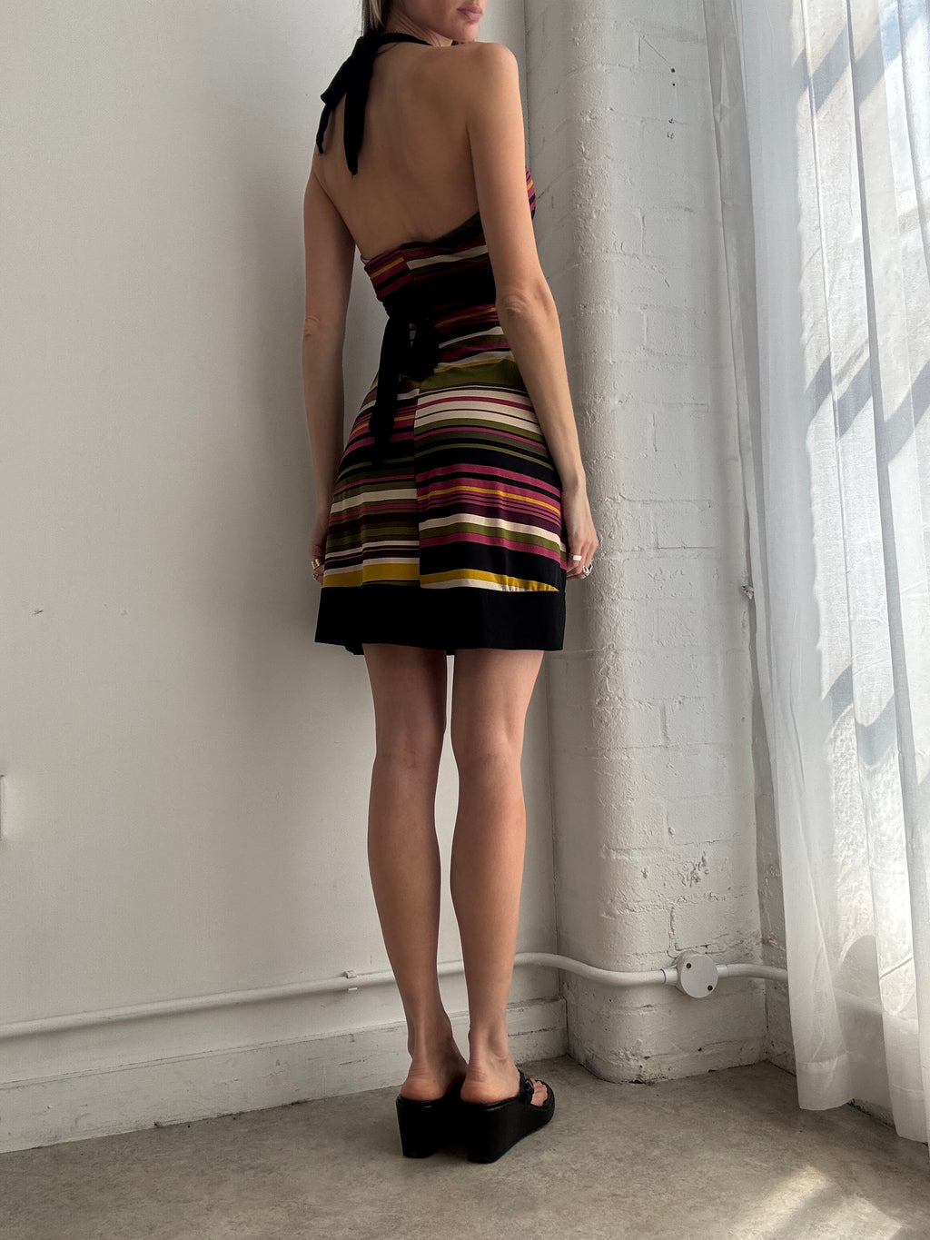 Vintage y2k striped halter mini dress - Size S
